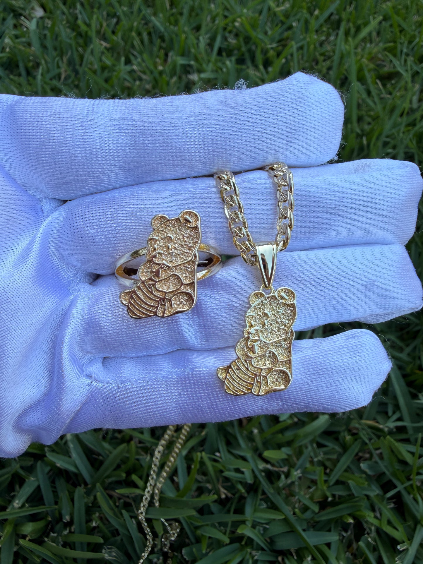 Winni Bear Necklace with Ring Set -Poohs