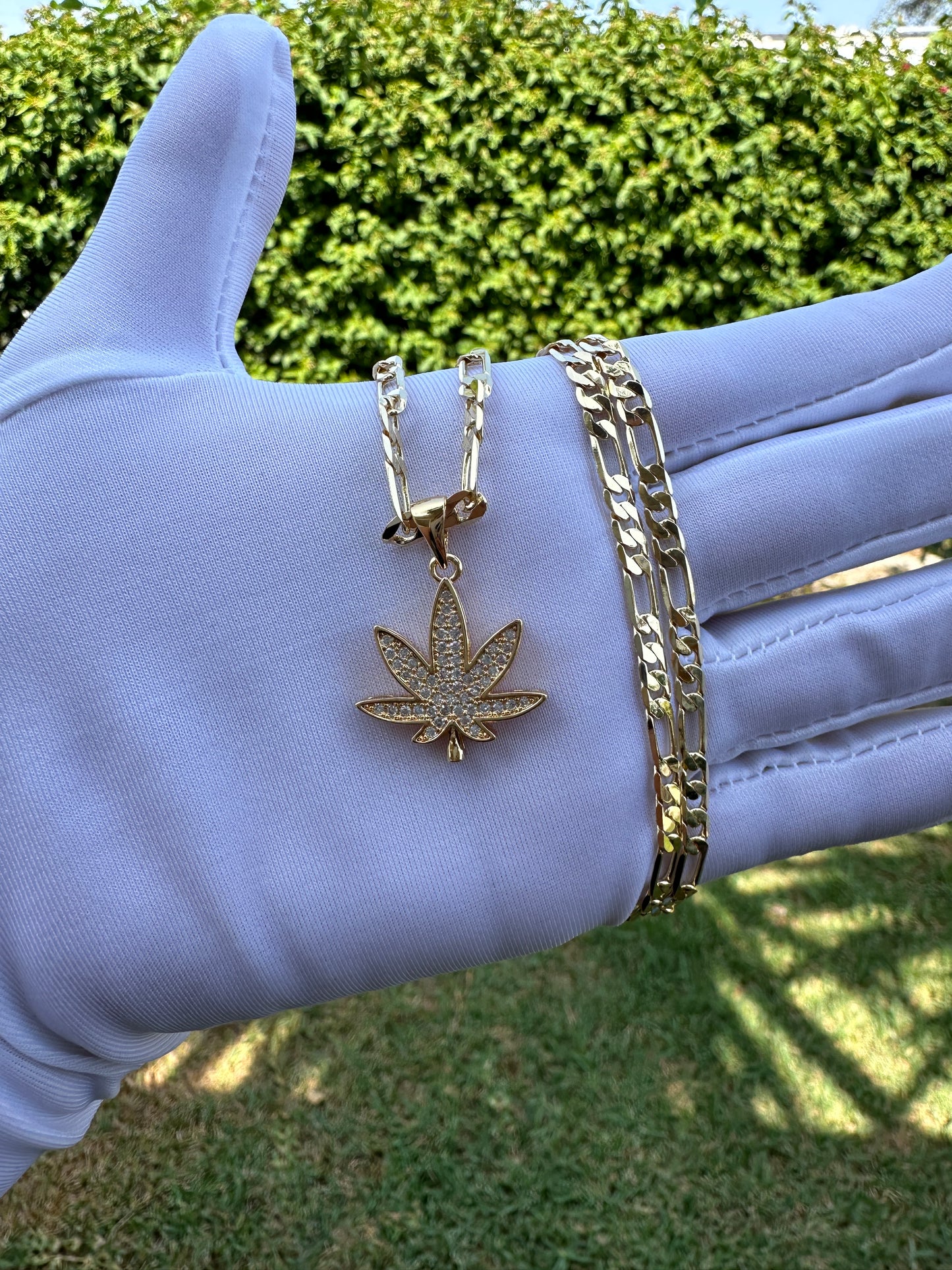 Green Leaf Necklace for him or her gold plated