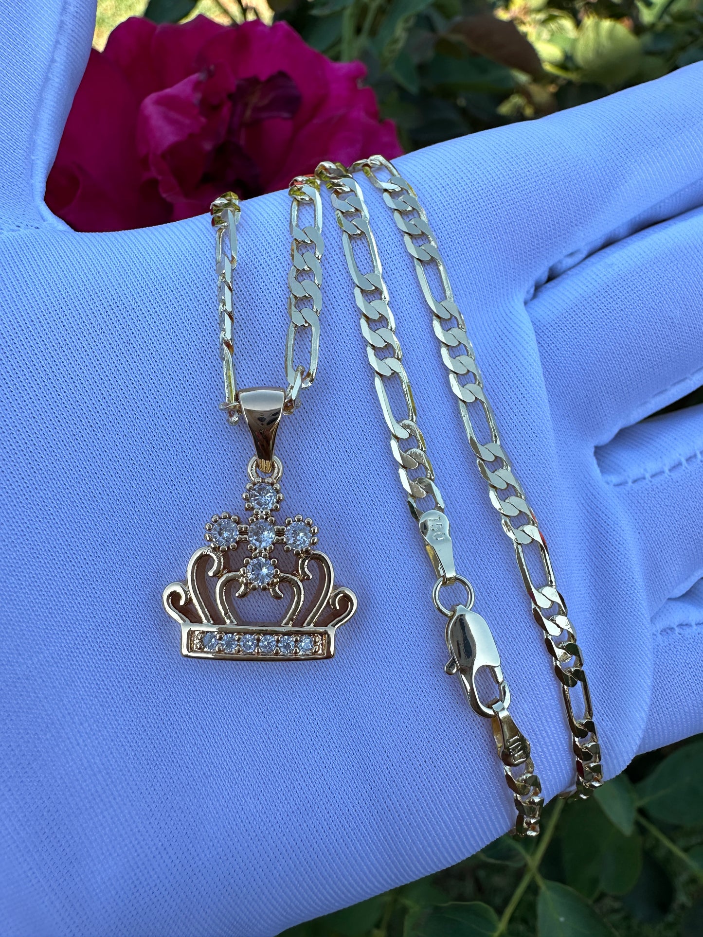 Crown Cross Necklace 20” Chain Gold Plated