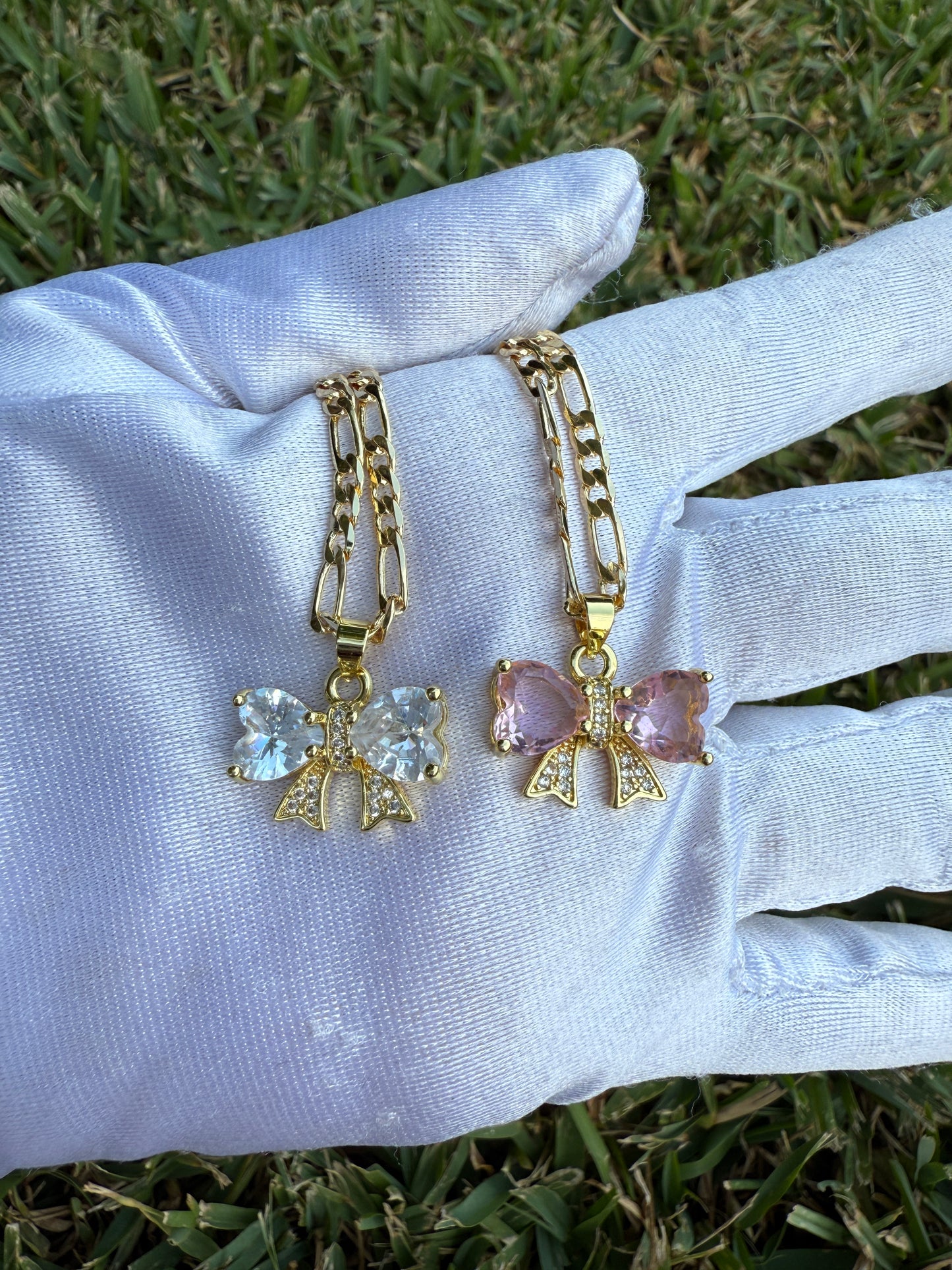 Bow Necklace with Chain - Gold-Tone Design Featuring Bow Charms and Chain Details
