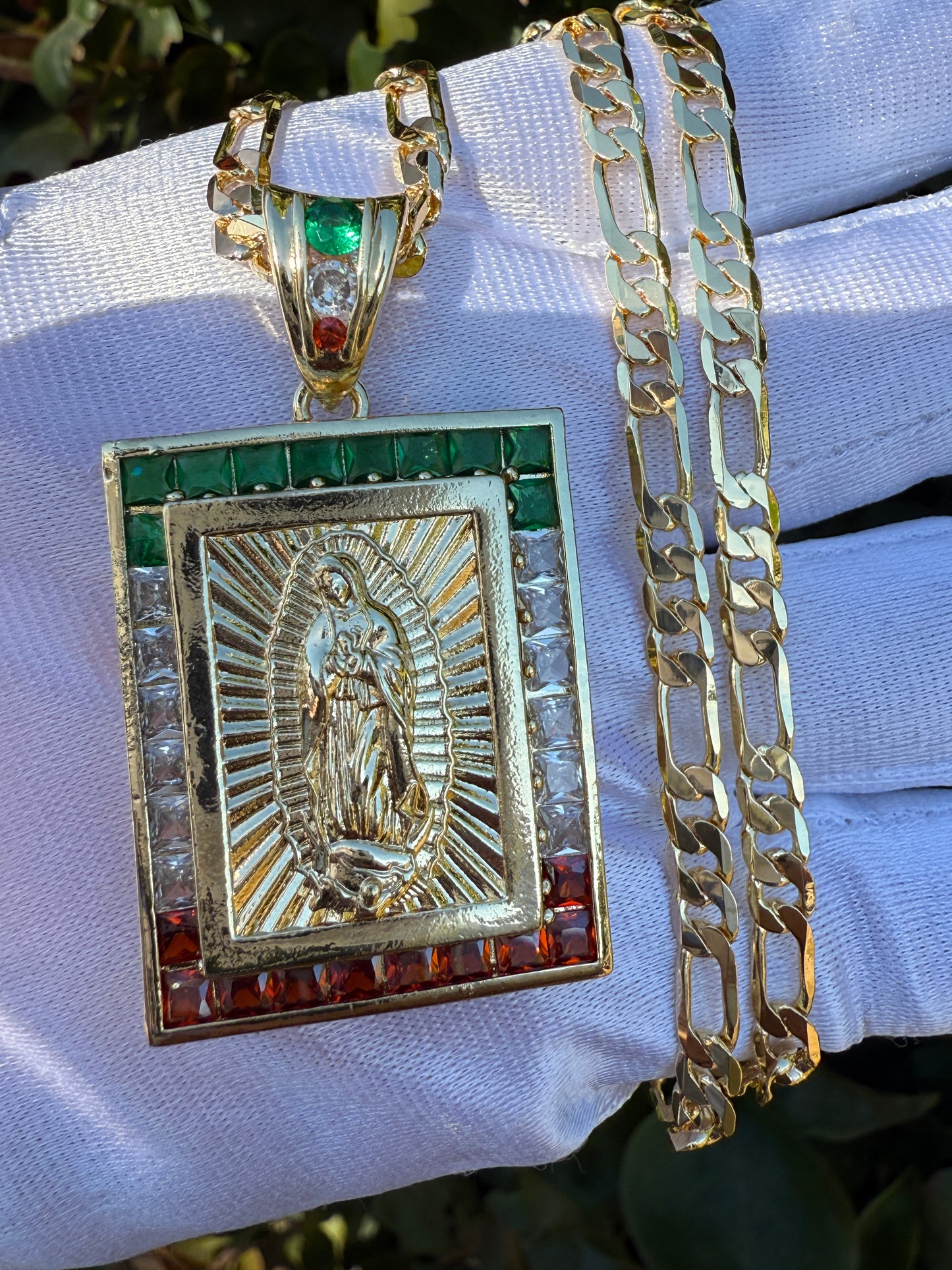 Tricolor Virgin -St Jude Necklace with color Stones - San Judas | Virgen