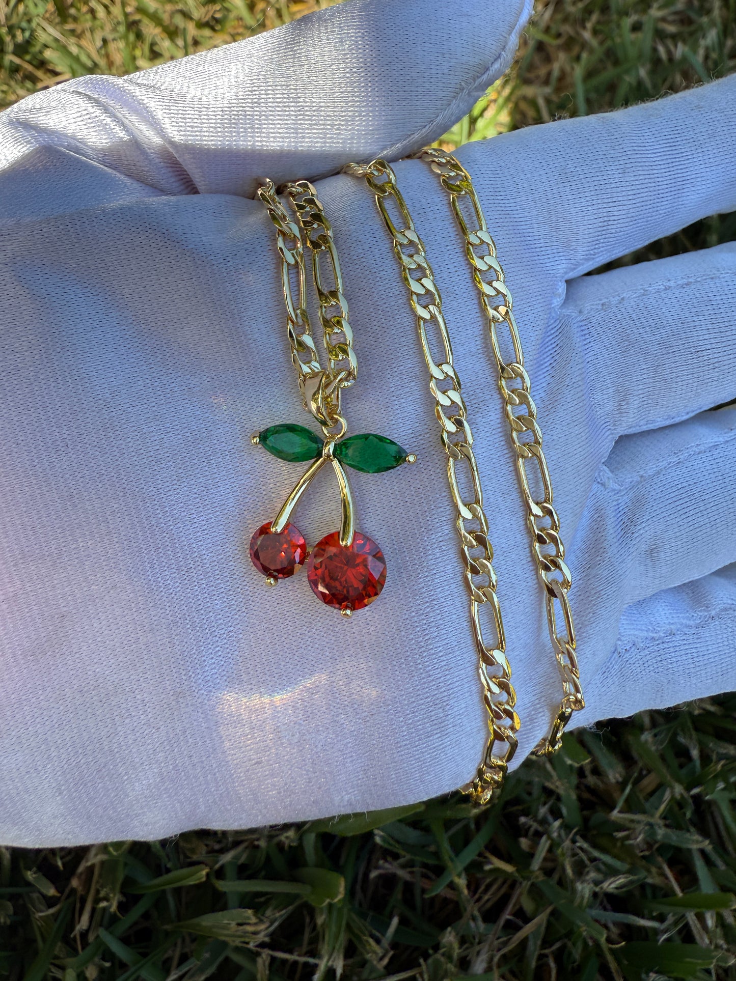 Cherry Necklace with Chain Light Orange Color - Gold-Tone Design Featuring Cherry Charms and Chain Accents