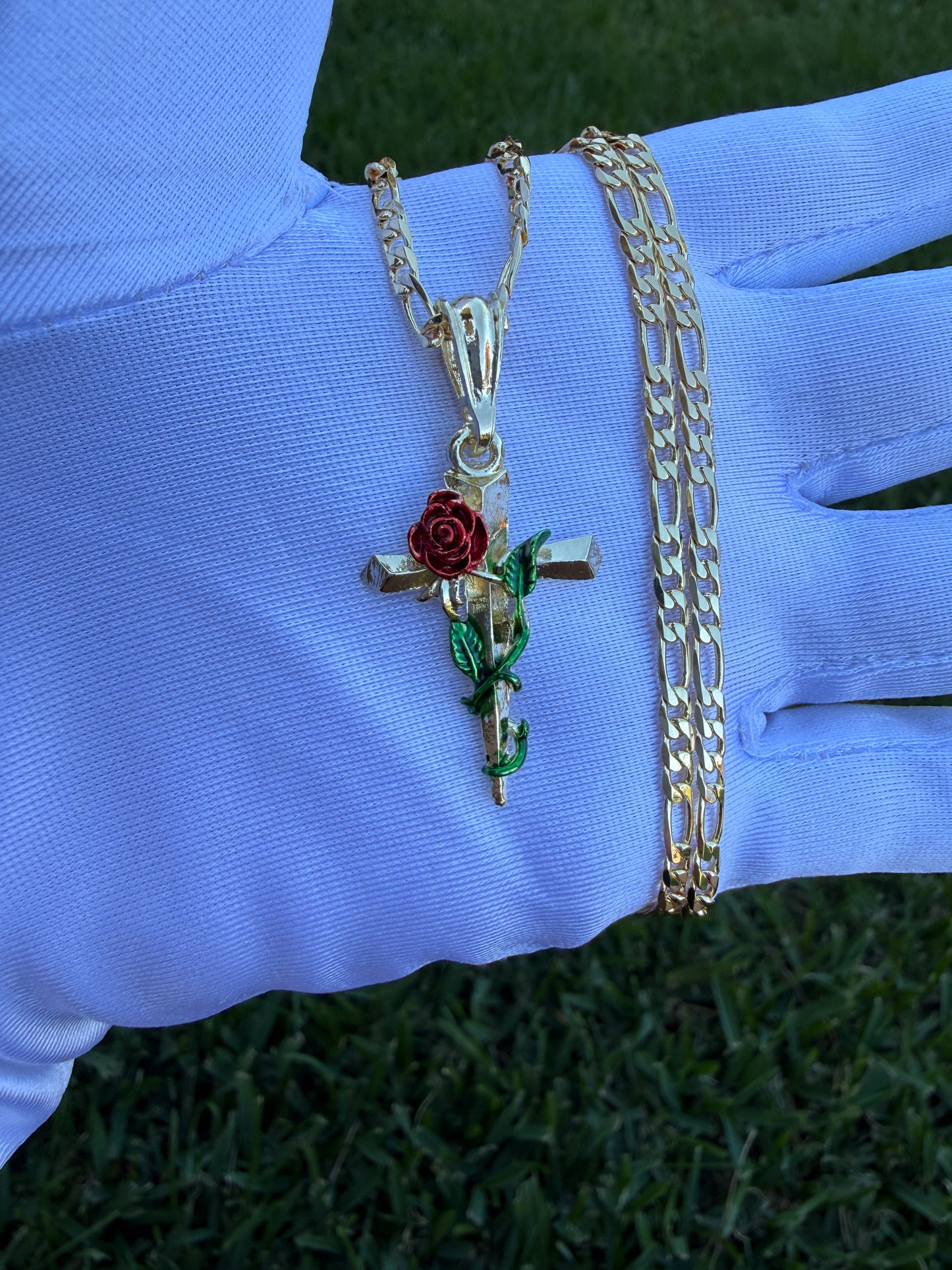 Cross Necklace with Rose