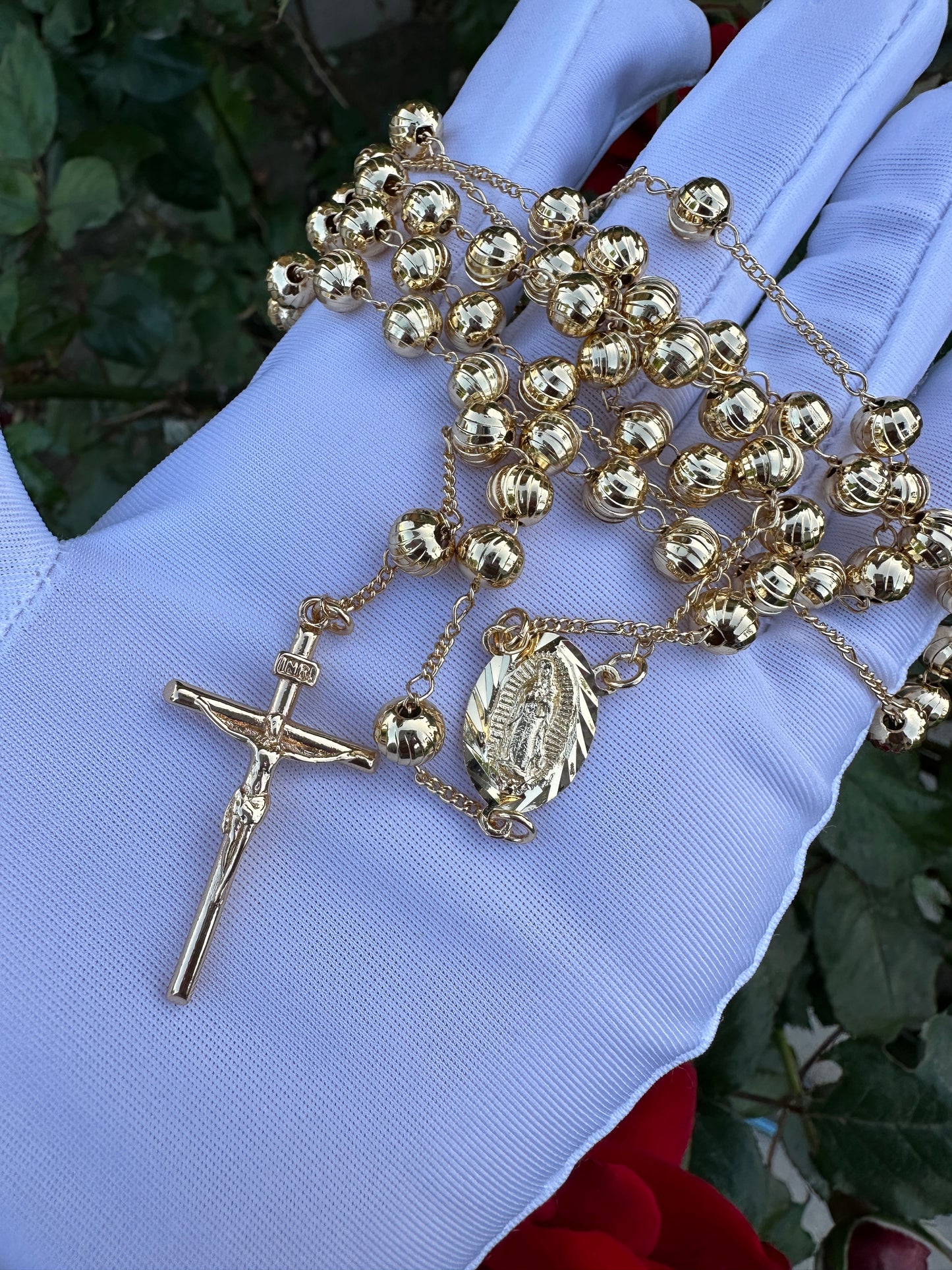 Rosary Gold Plated with Cross and Virgin Mary