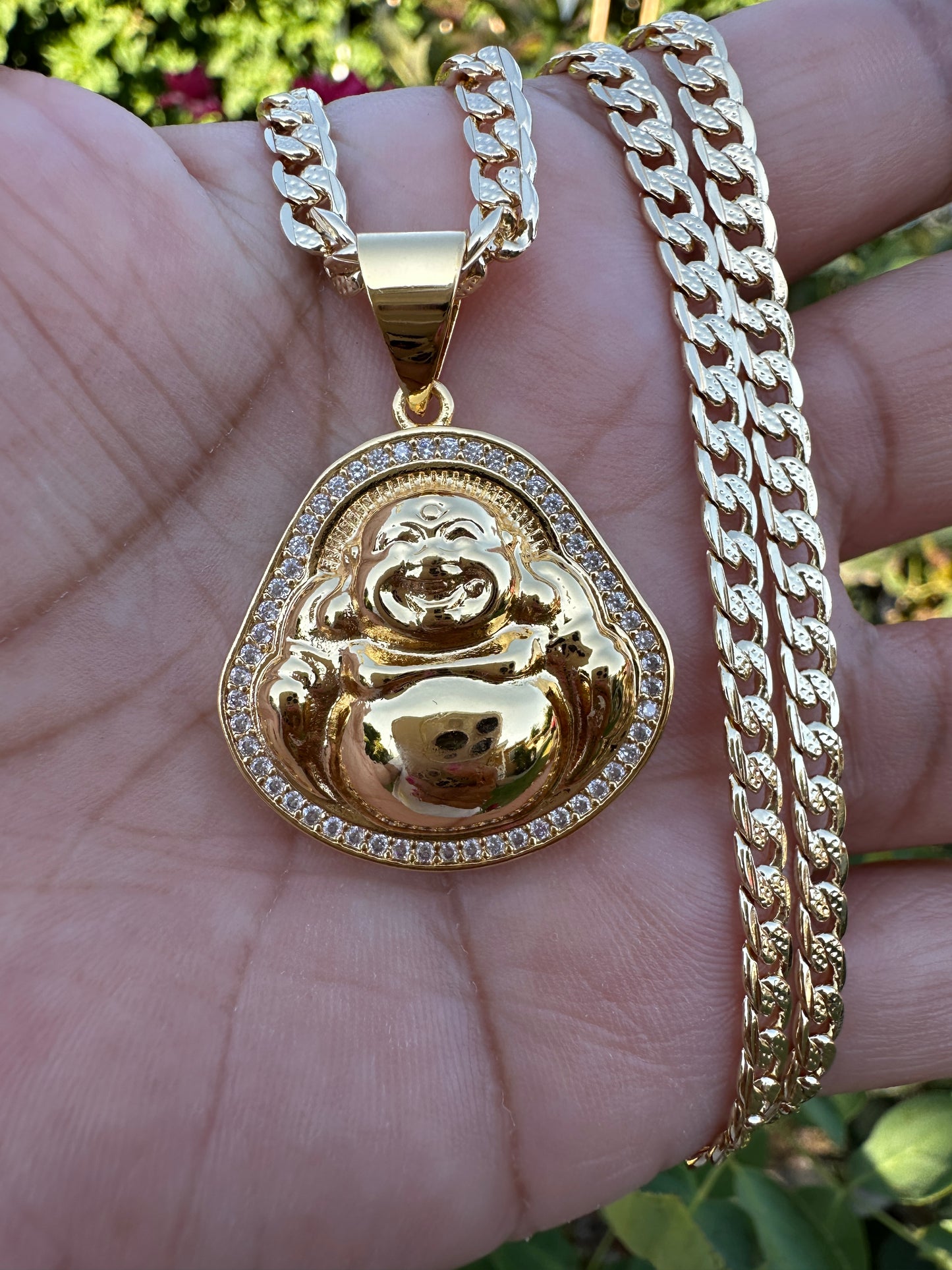 Buddha Gold Plated Necklace Cuban Chain