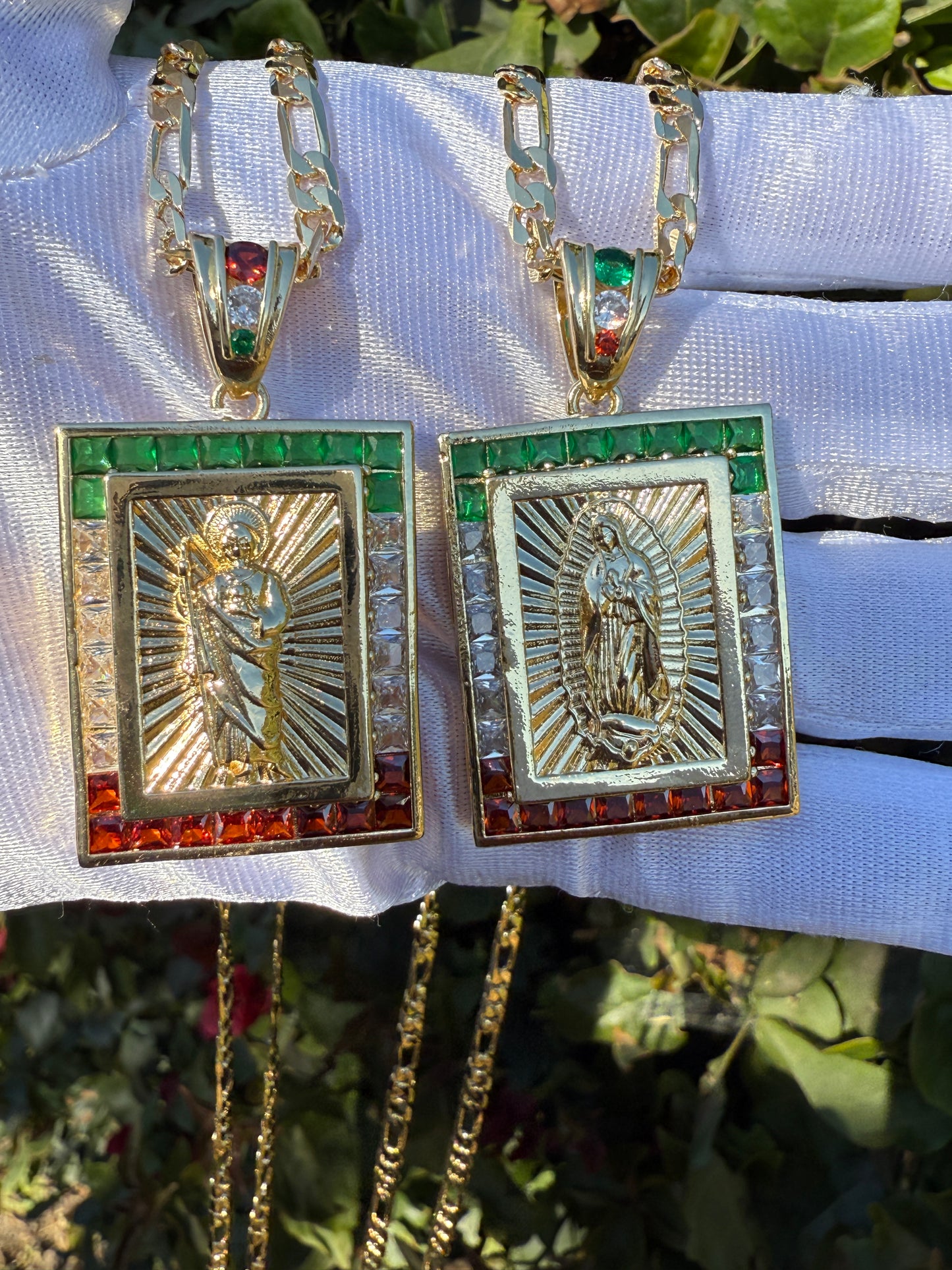 Tricolor Virgin -St Jude Necklace with color Stones - San Judas | Virgen