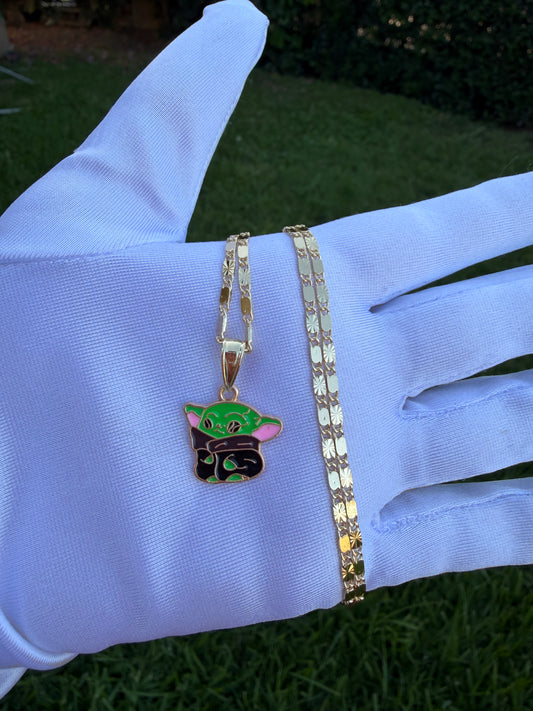 Green character  Necklace -Green Alien- Baby YOD