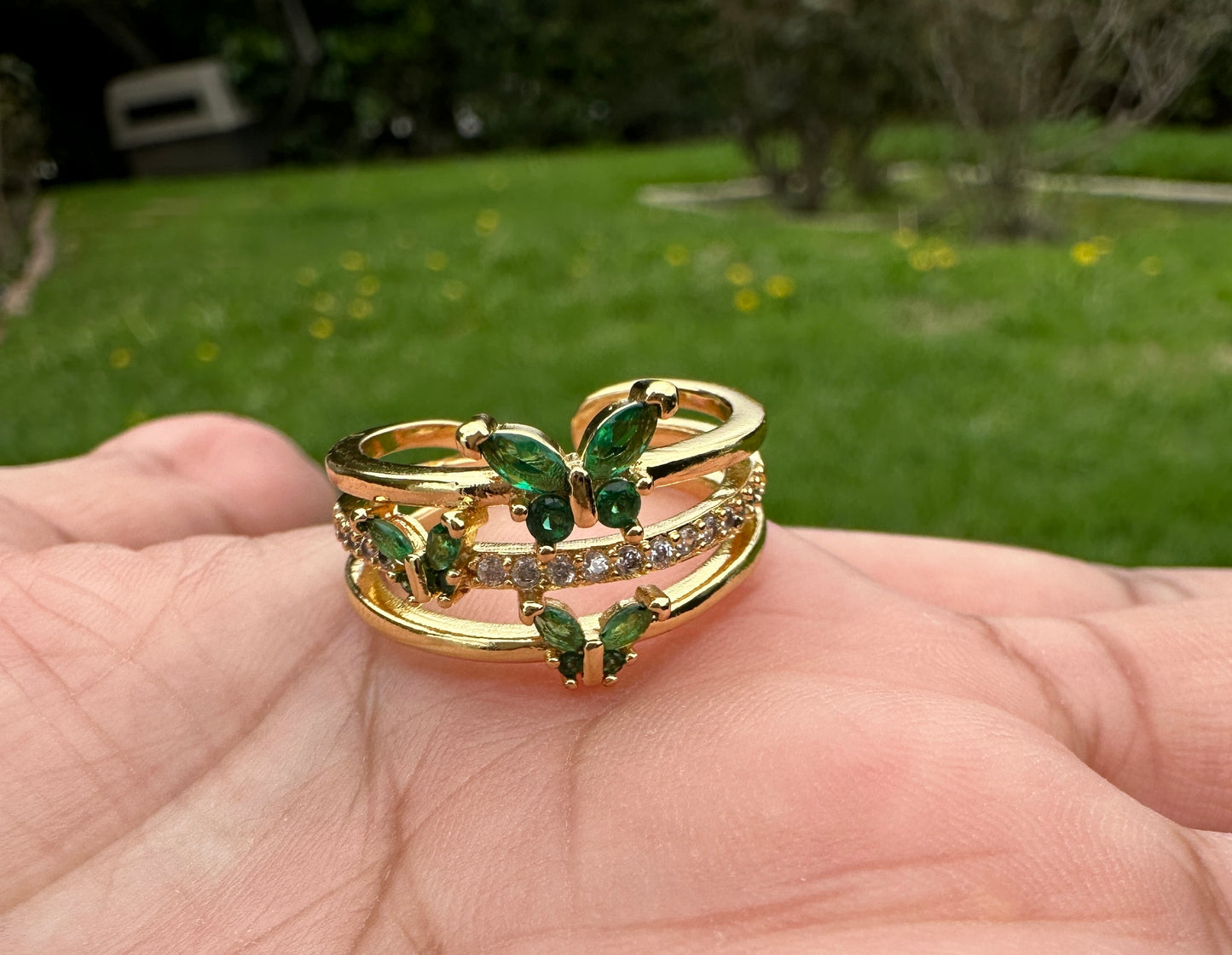 “Butterflies” Ring Gold Plated Green