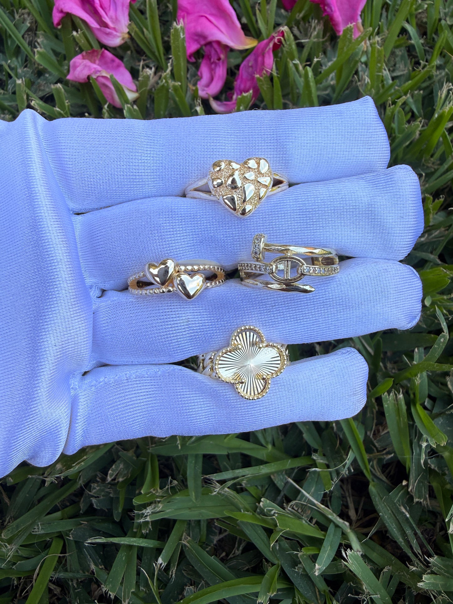 Nugget Cute Rings Gold Plated Heart & Clover Designs for Women's Fashion Jewelry Gold Plated Versatile and Charming Accessory