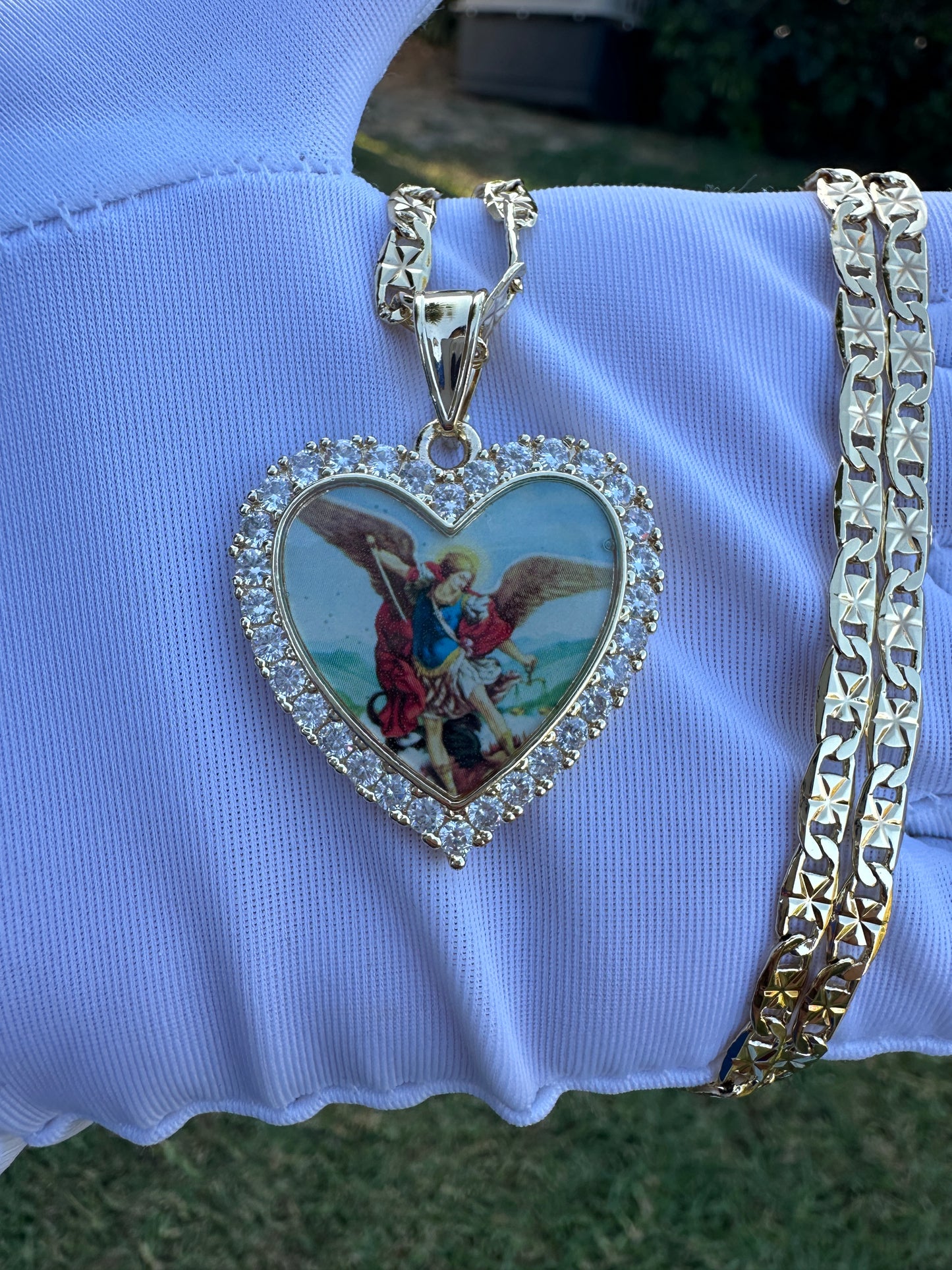 St Michael Arcángel Heart Necklace- San Miguel Arcangel