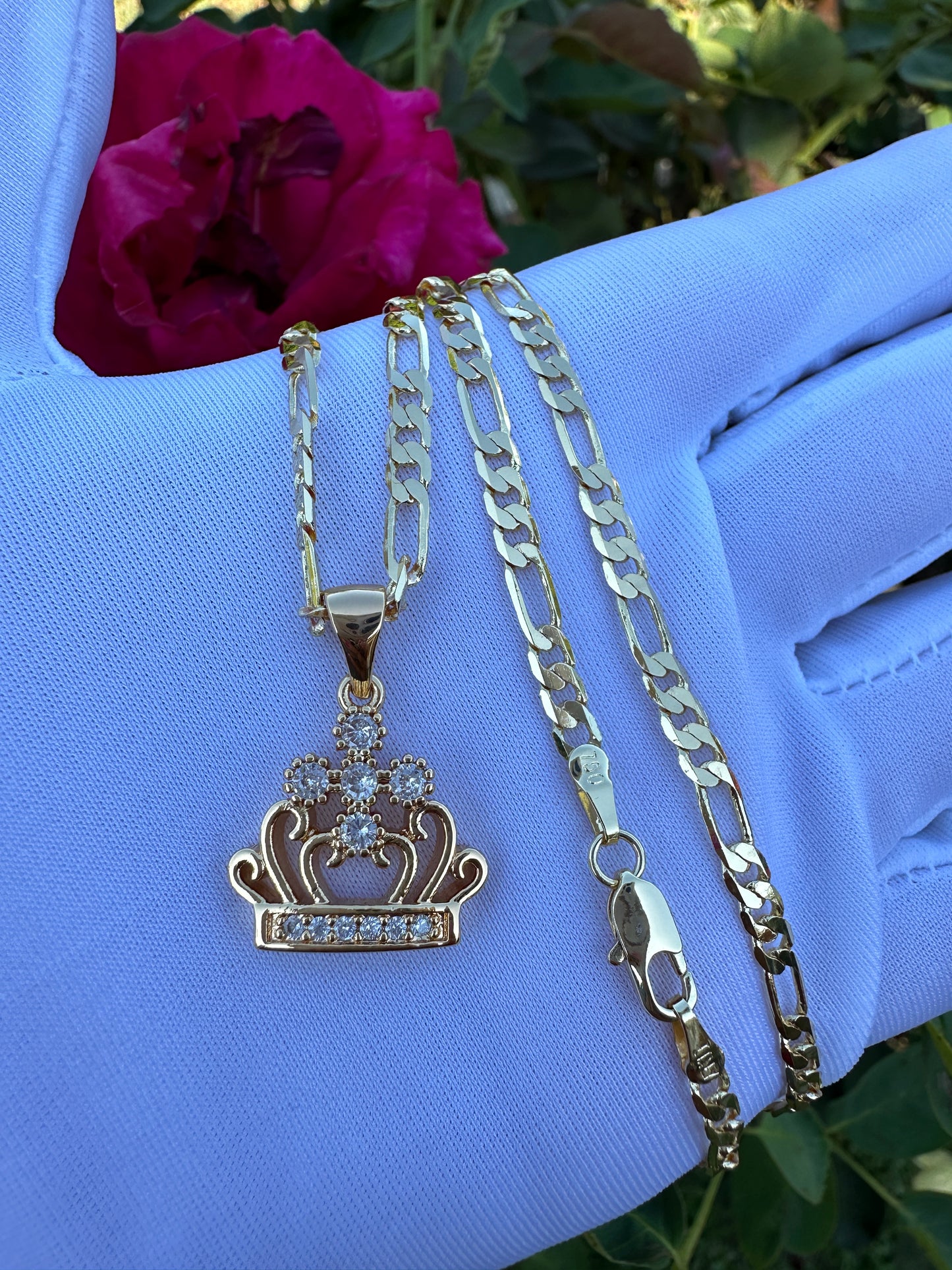 Crown Cross Necklace 20” Chain Gold Plated