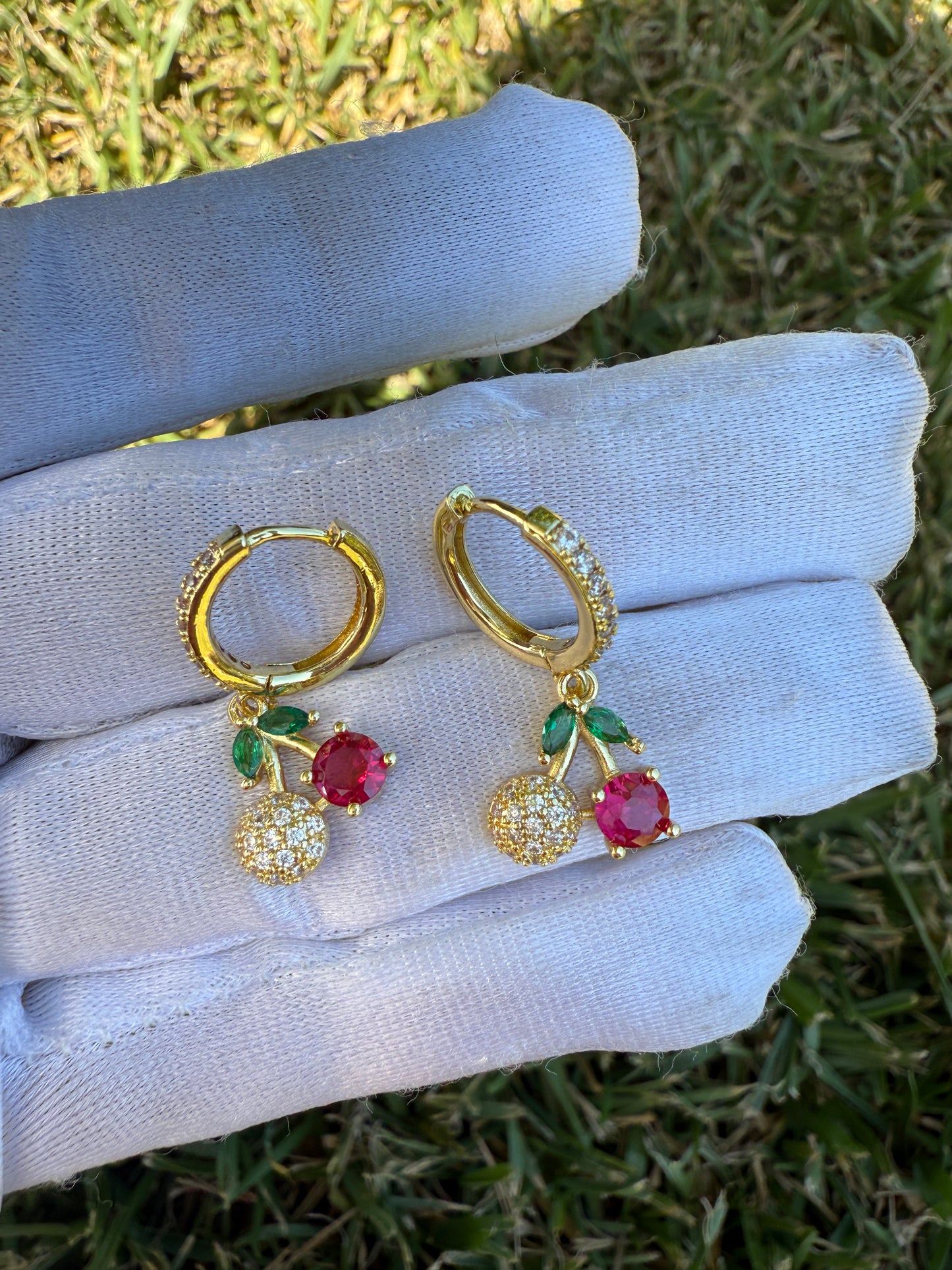 Cherry Earring and Ring Set - Gemstone Accents & Gold-Tone Design Jewelry Set Violet Pink Set