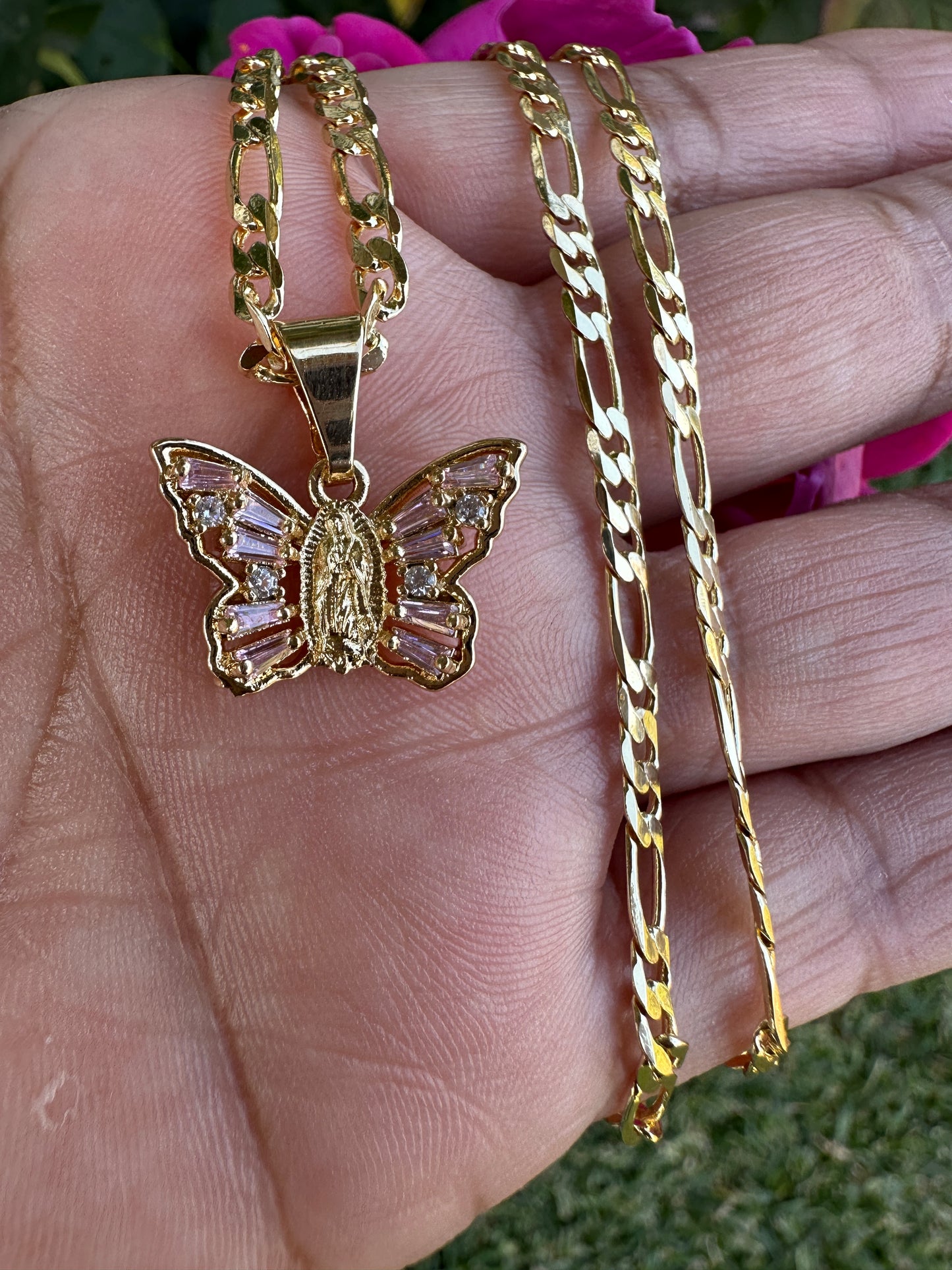 Butterfly Pink Necklace Gold Plated