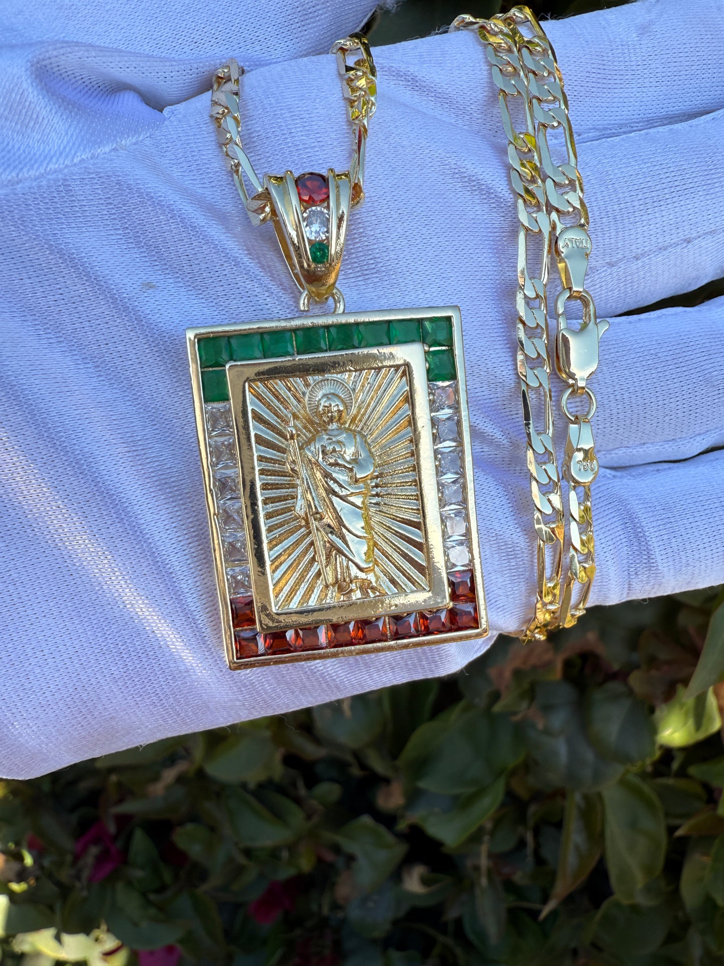 Tricolor Virgin -St Jude Necklace with color Stones - San Judas | Virgen