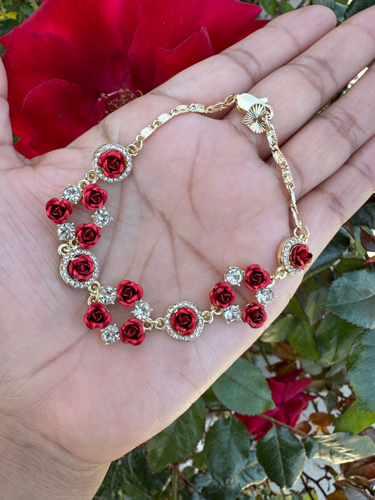 Red Roses Bracelet Gold Plated