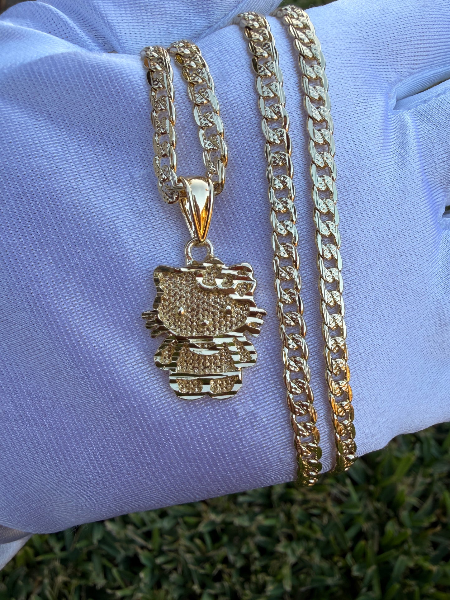 Kitty Gold Plated Cuban Link Necklace – Cute Pendant Necklace – Choose Your Chain Length