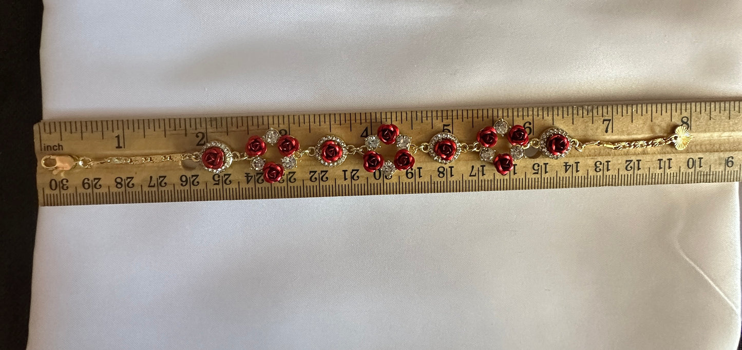 Red Roses Bracelet Gold Plated