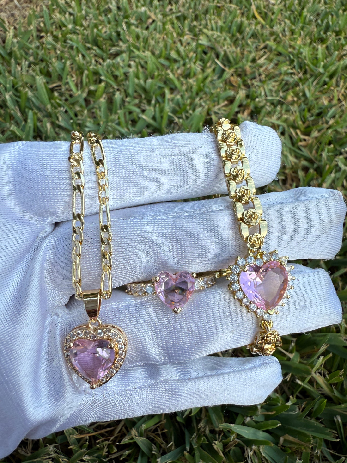 Heart Jewelry Set with Necklace,Ring, Bracelet