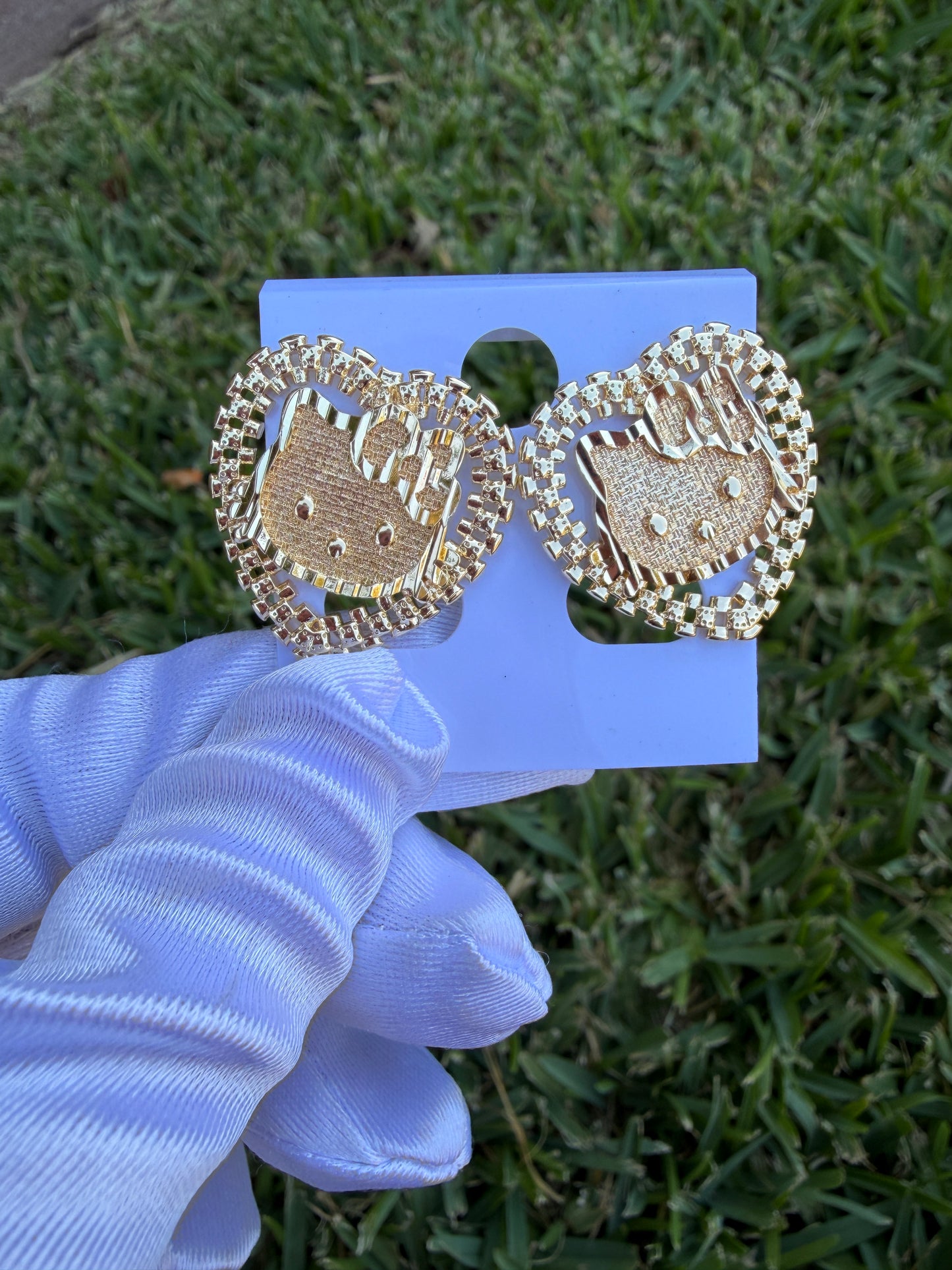 Heart Cat Earrings Kitty Gold Plated