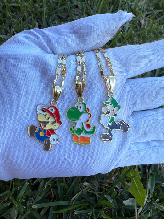 Cartoon - Race Car Charms -Red, Green -Dinosaur Necklace with Chain