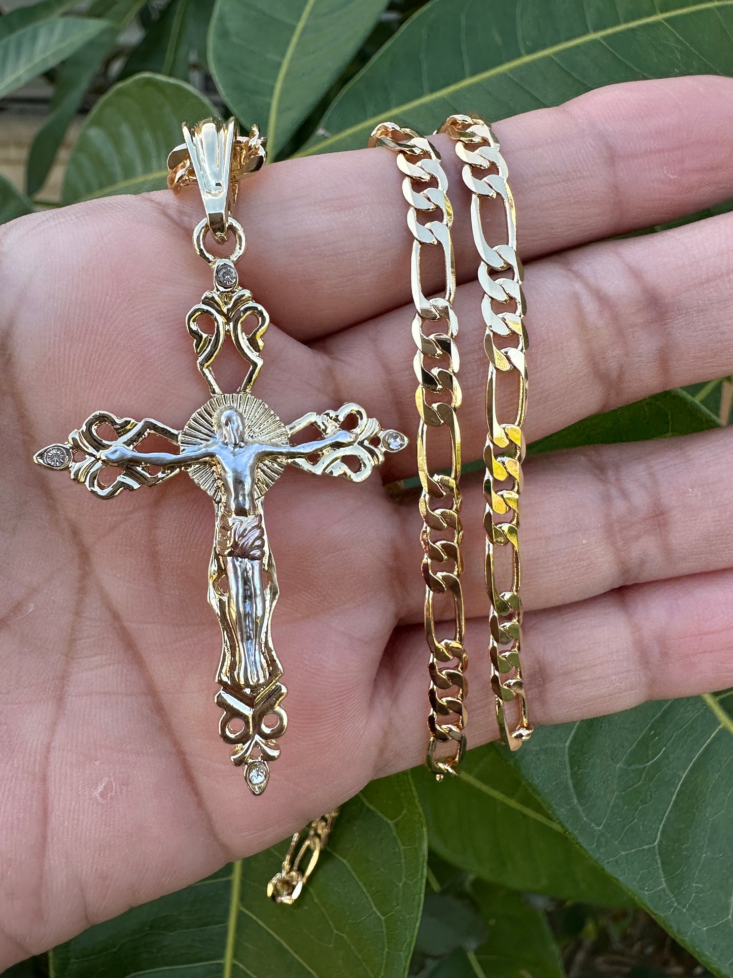 “Thorns” Cross Necklace Gold Plated tricolor