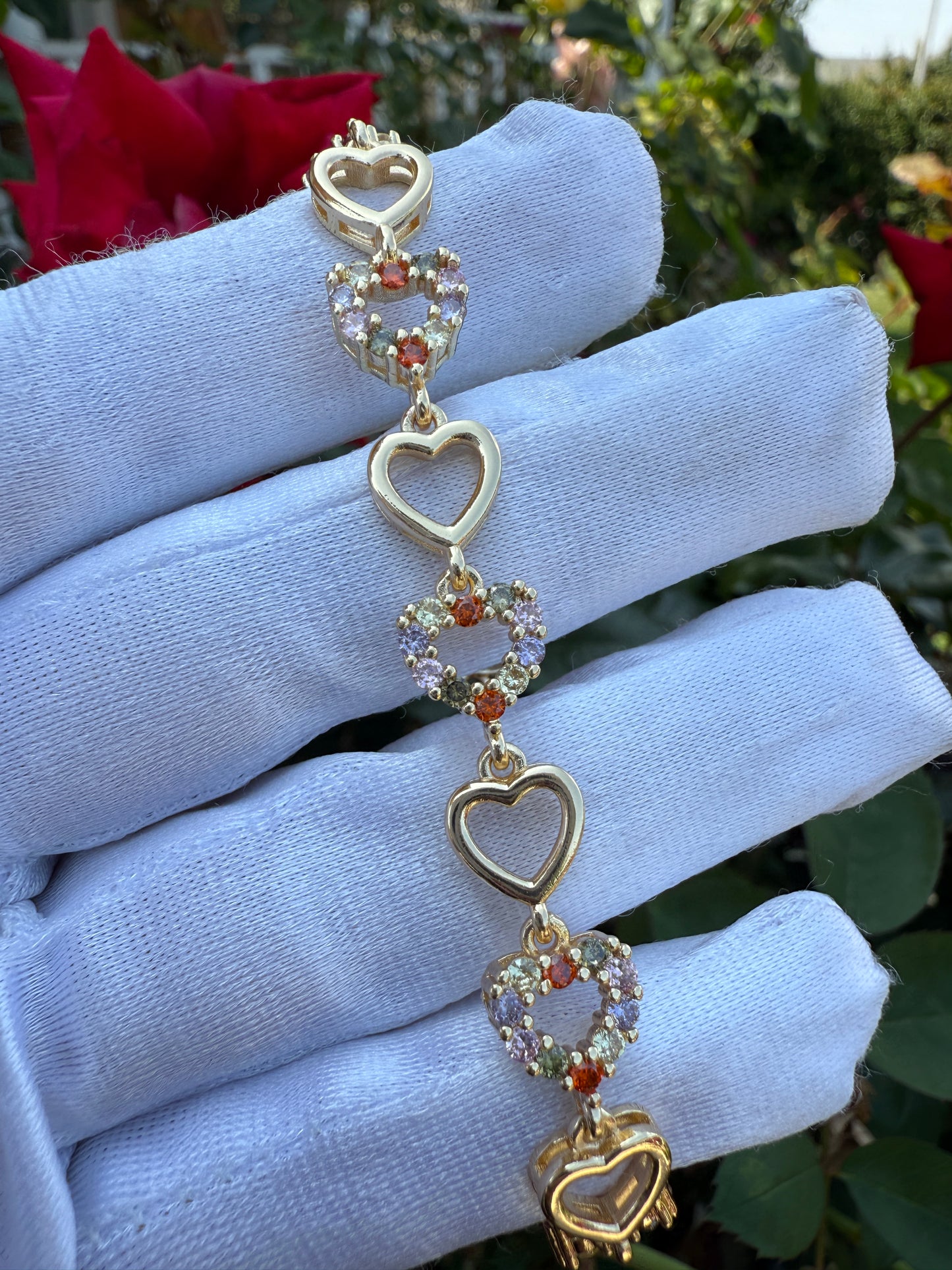 Elegant Color Heart Bracelets for Her - Green and Clear Heart Pendants with Gold Accents