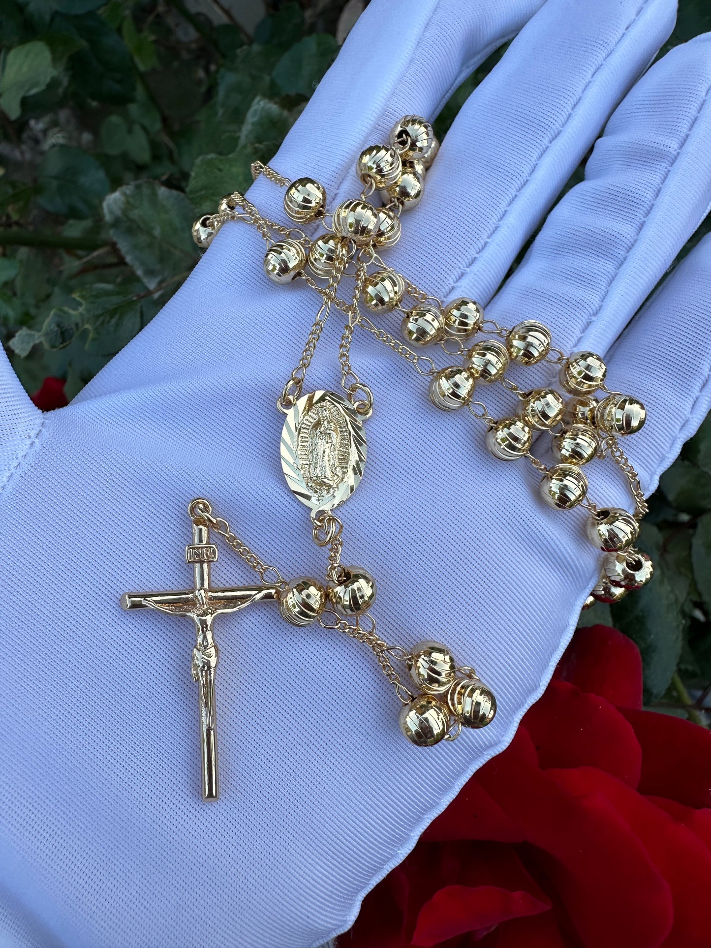 Rosary Gold Plated with Cross and Virgin Mary