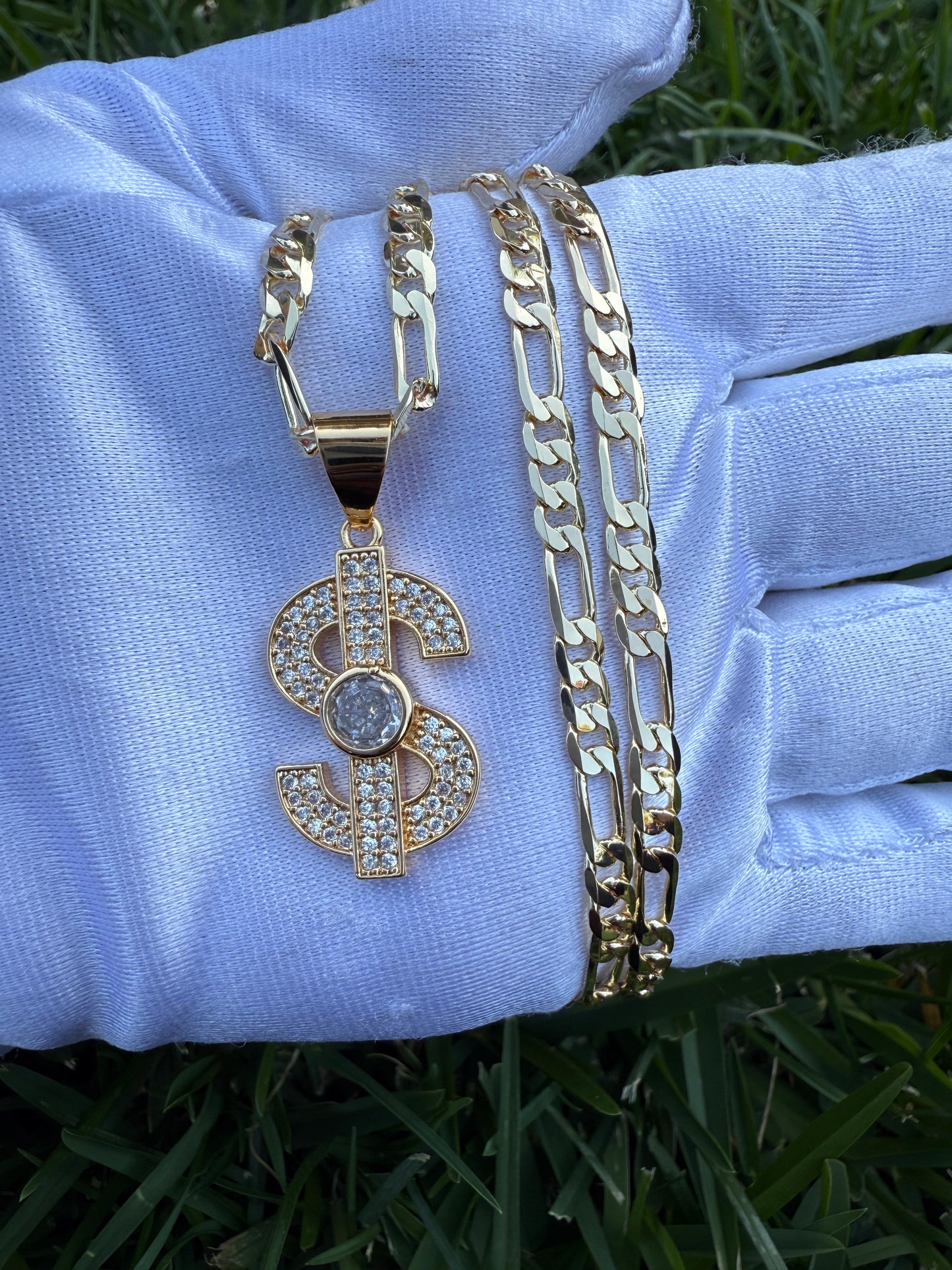 Bling Sign Necklace with Chain - Gold Plated Includes Decorative Elements and Clasp
