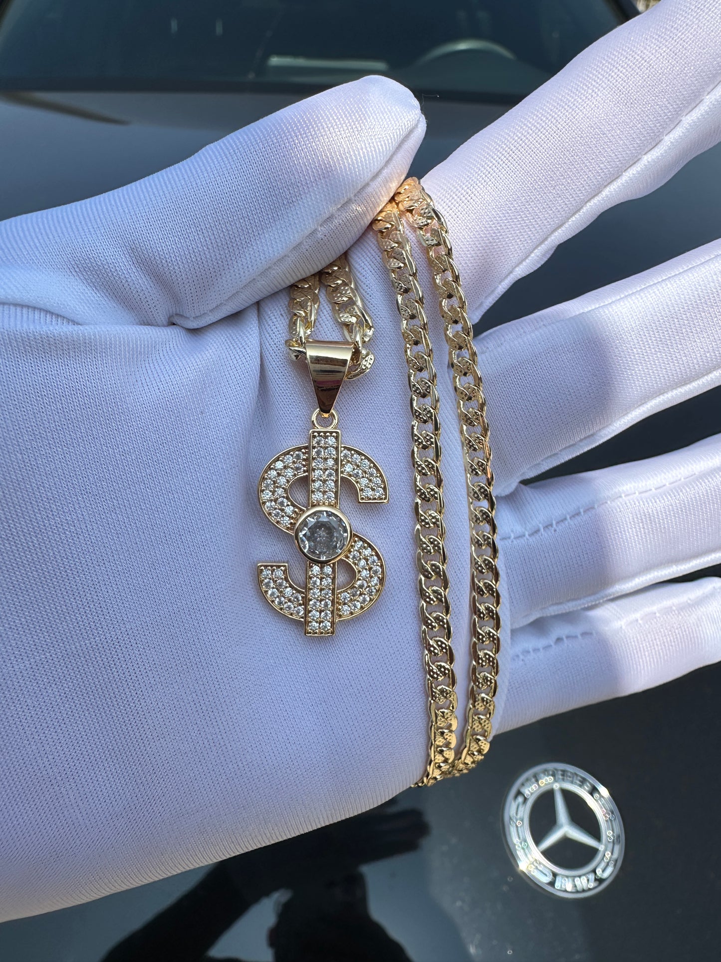 Bling Money Symbol Necklace for him or her in Cuban chain