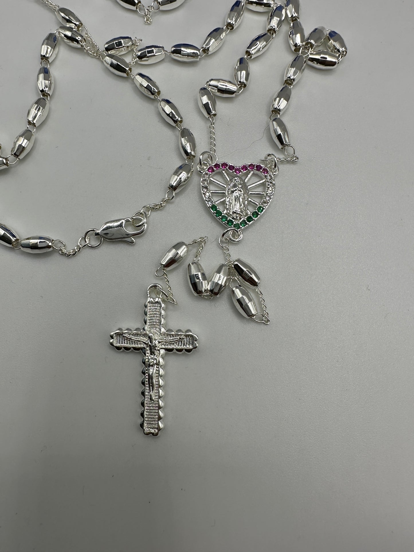 “Mine” Silver Plated Rosary with Colored Heart Virgin and Cross