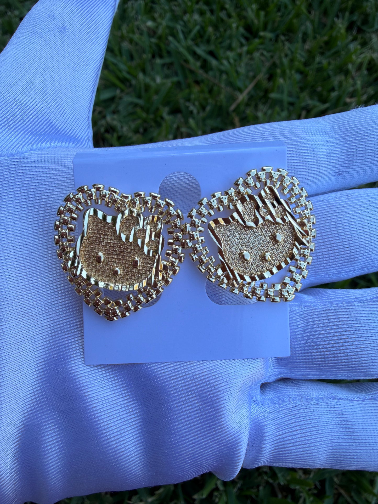 Heart Cat Earrings Kitty Gold Plated
