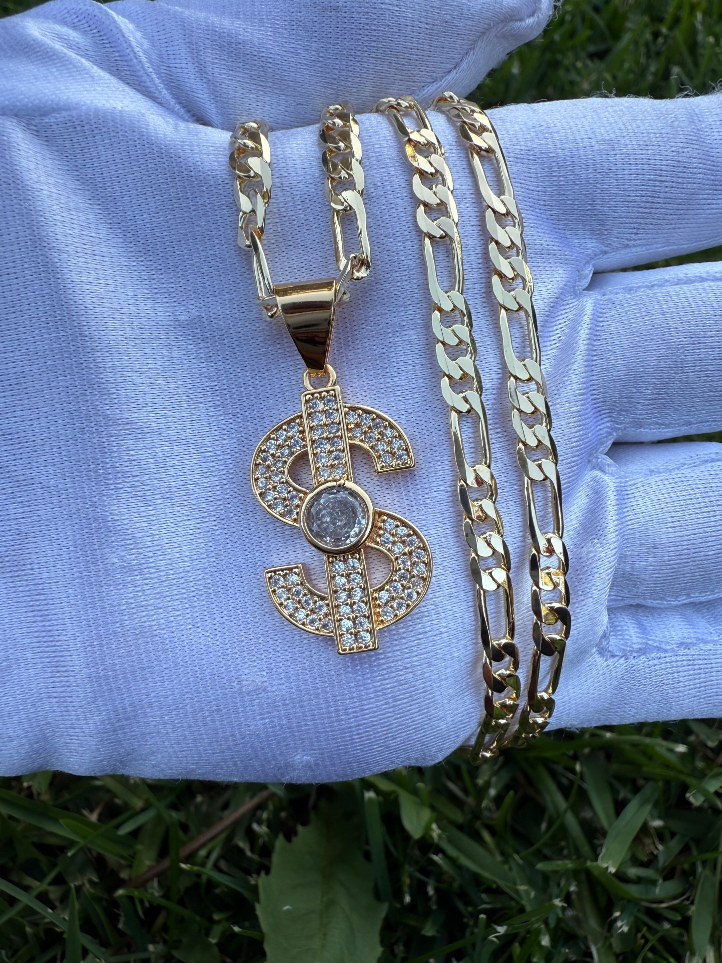 Bling Sign Necklace with Chain - Gold Plated Includes Decorative Elements and Clasp
