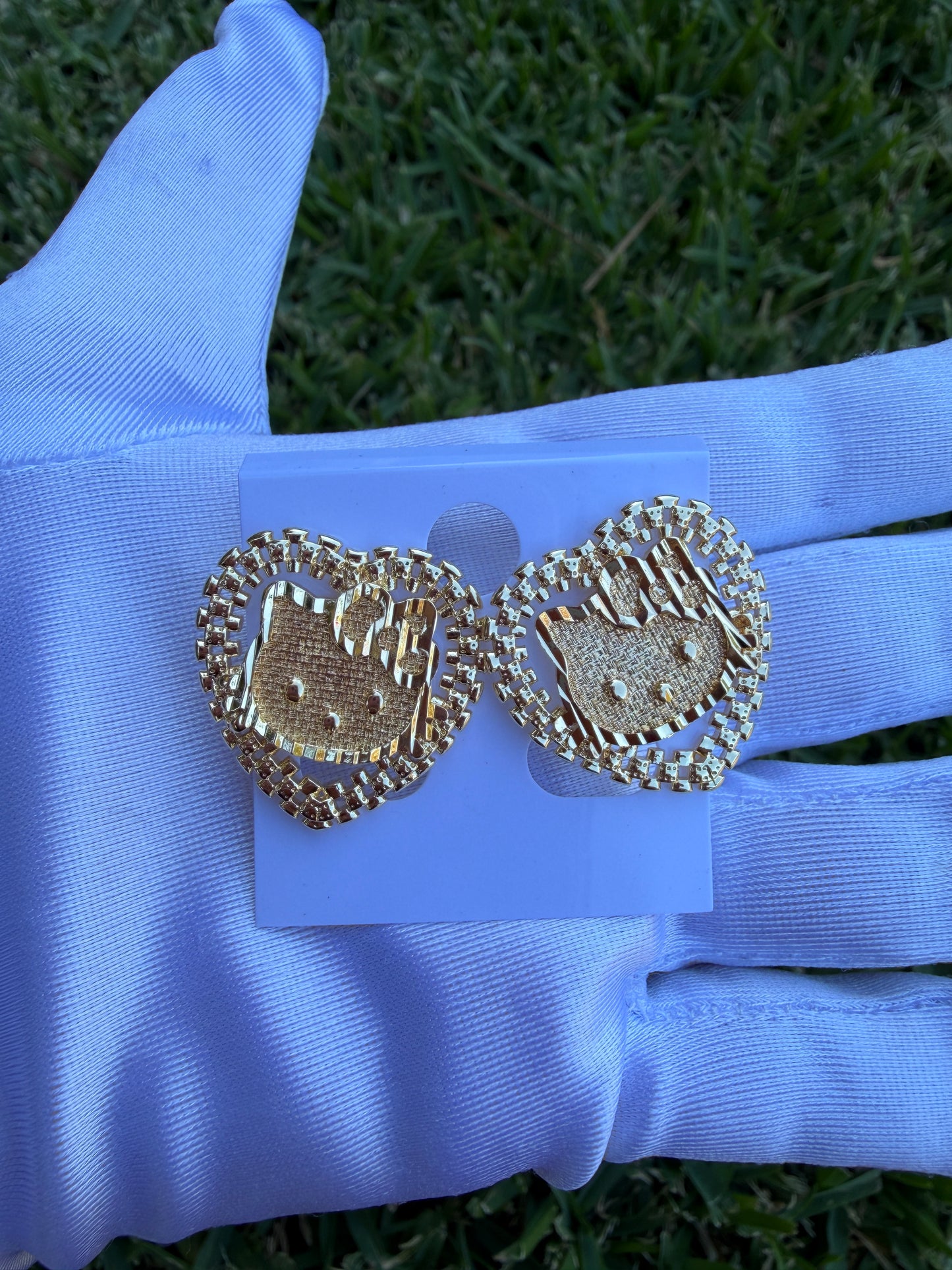 Heart Cat Earrings Kitty Gold Plated