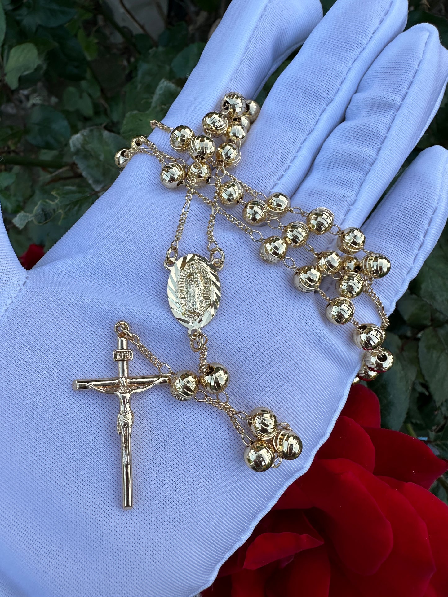 Rosary Gold Plated with Cross and Virgin Mary