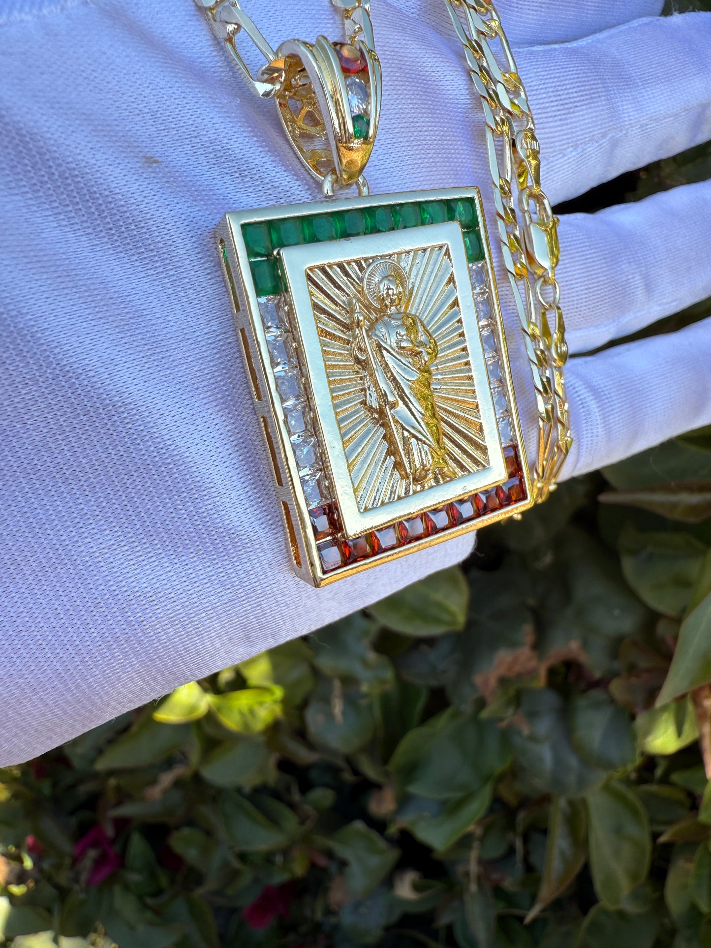 Tricolor Virgin -St Jude Necklace with color Stones - San Judas | Virgen