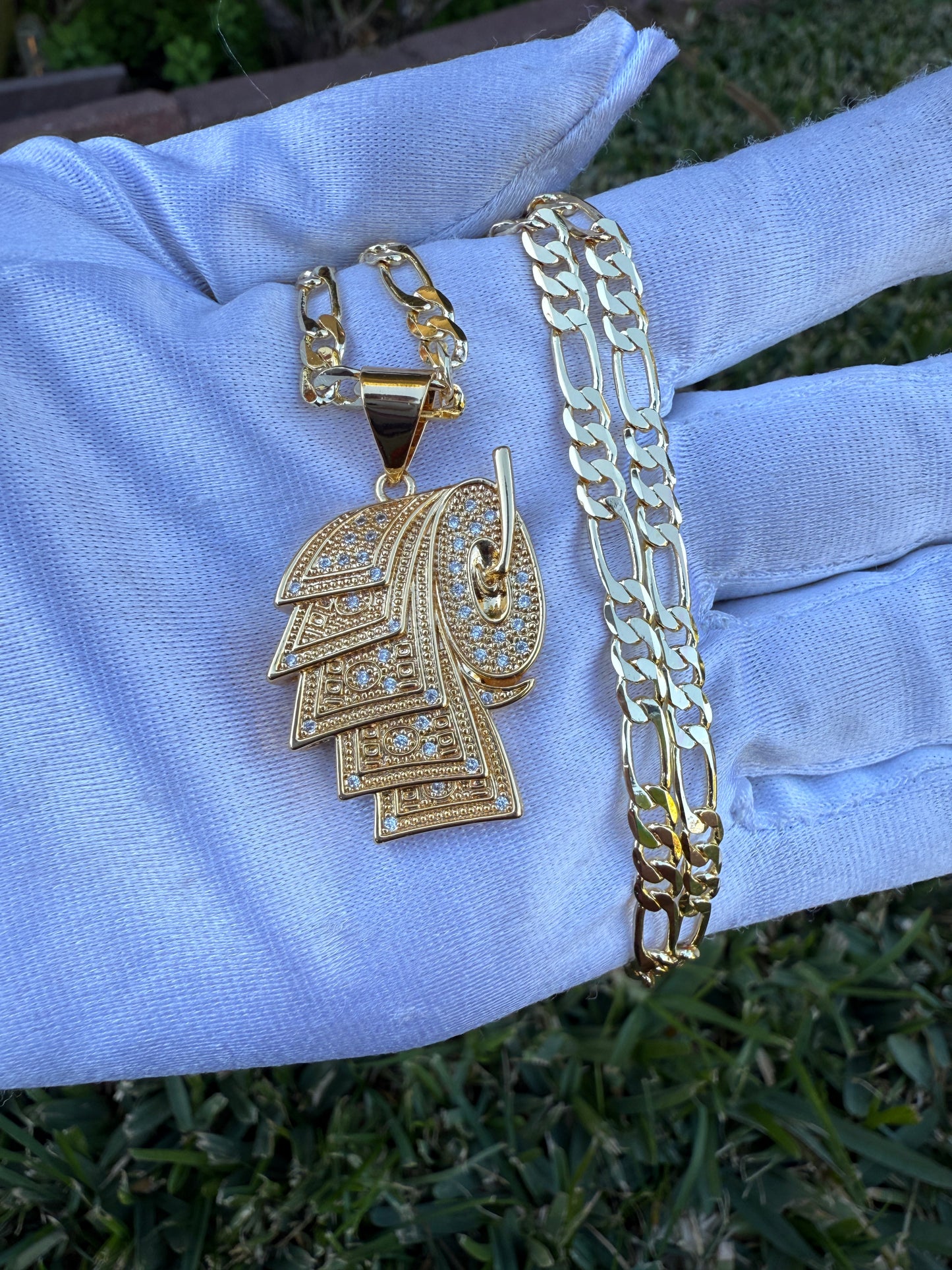 Bling Sign Necklace with Chain - Gold Plated Includes Decorative Elements and Clasp