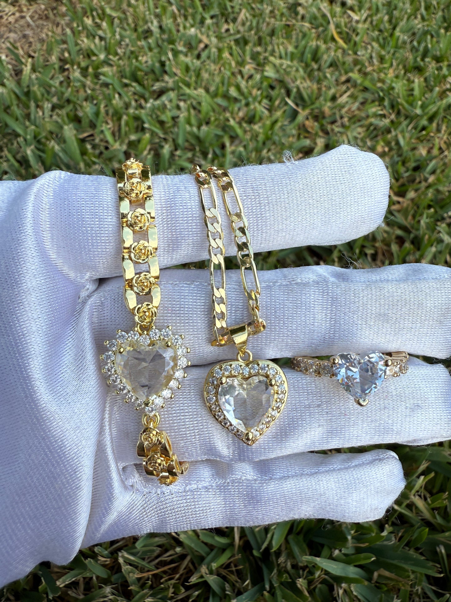 Heart Jewelry Set with Necklace,Ring, Bracelet