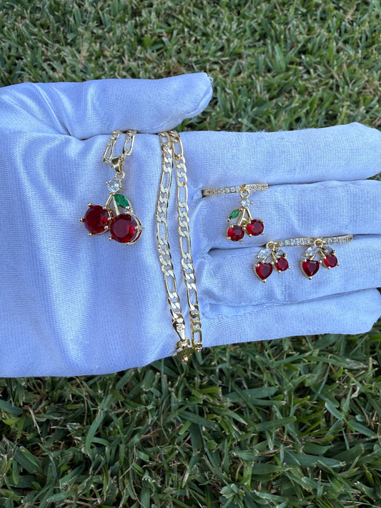 Cherry Necklace, Earring and Ring Set