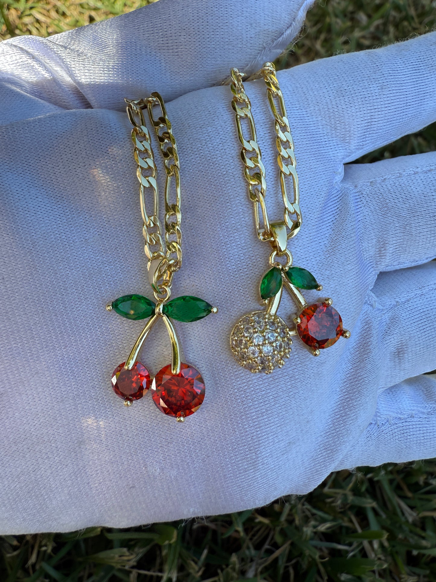 Cherry Necklace with Chain Light Orange Color - Gold-Tone Design Featuring Cherry Charms and Chain Accents
