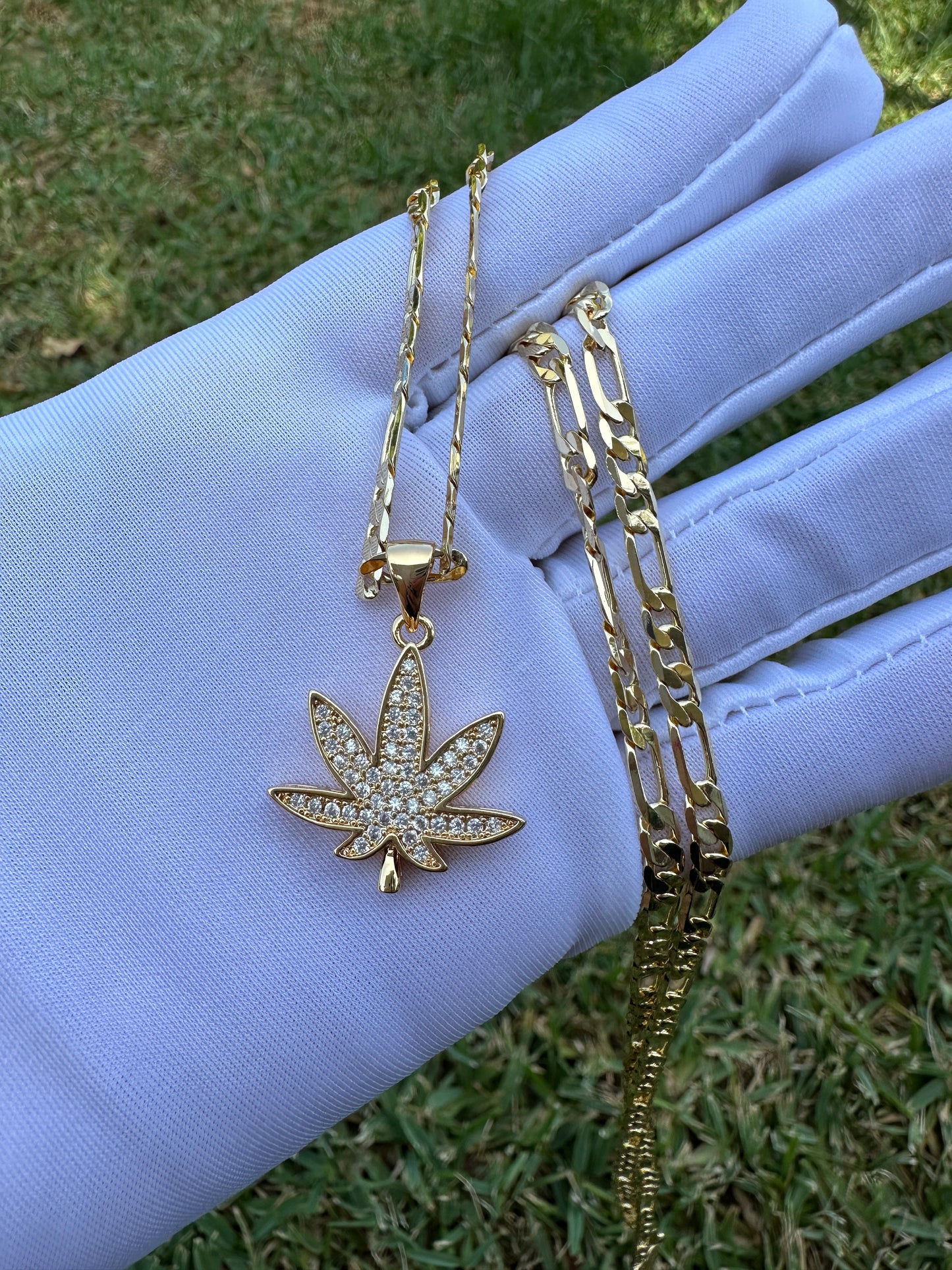 Green Leaf Necklace for him or her gold plated