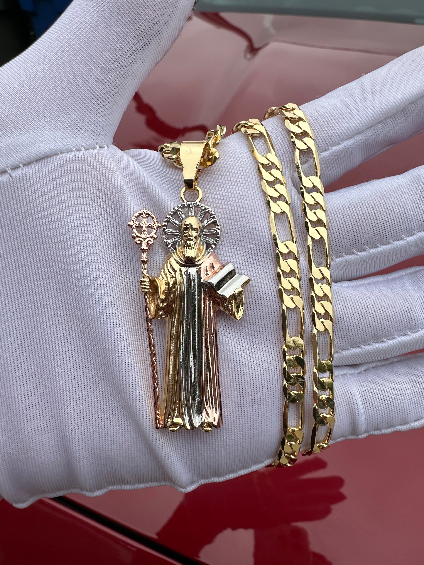 “San Benito” Necklace Tricolor -Gold Plated St Benedict