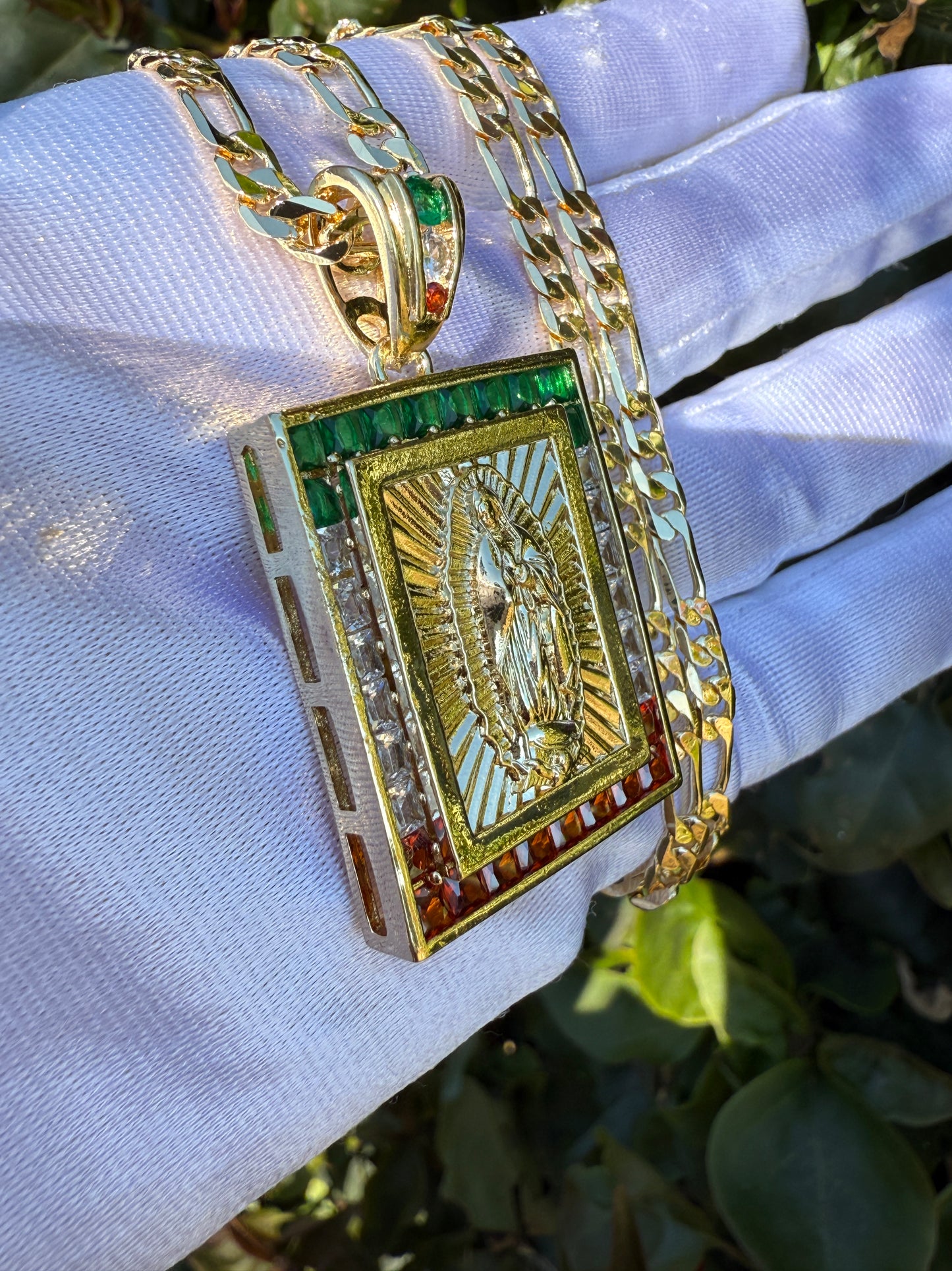 Tricolor Virgin -St Jude Necklace with color Stones - San Judas | Virgen