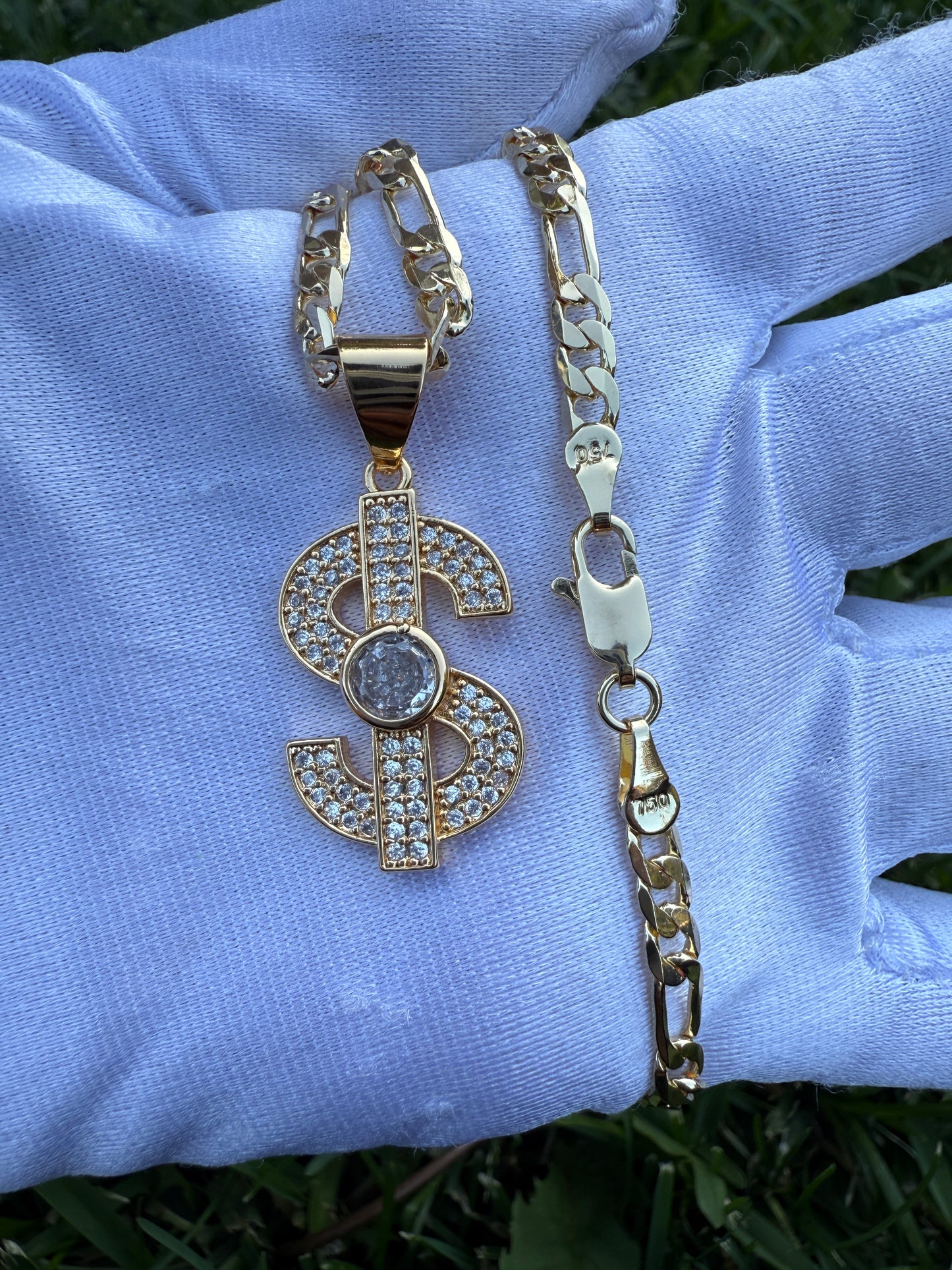 Bling Sign Necklace with Chain - Gold Plated Includes Decorative Elements and Clasp
