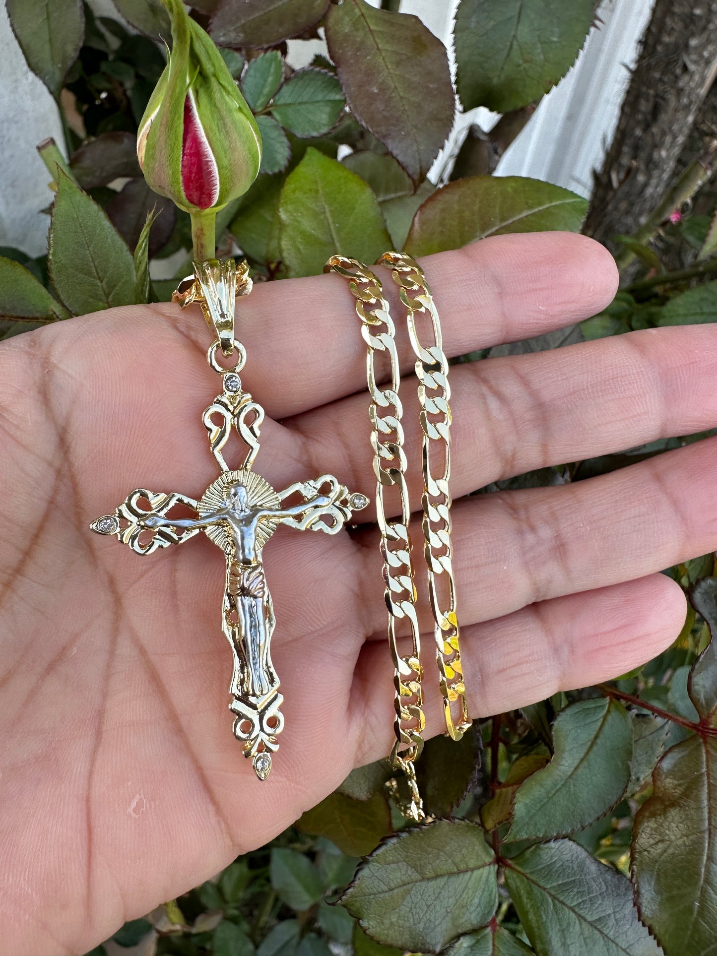 “Thorns” Cross Necklace Gold Plated tricolor