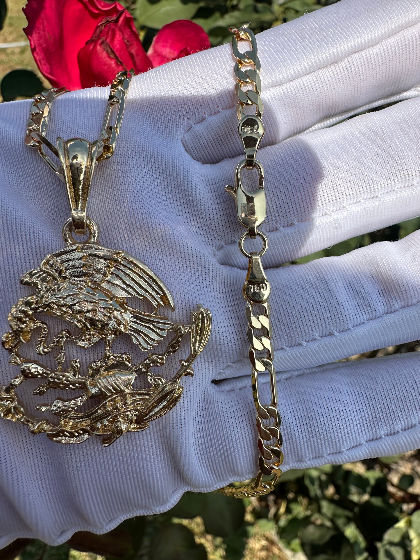 Mexican Eagle Pendant and Necklace, Hand Cut Mexican Coin 24” long .