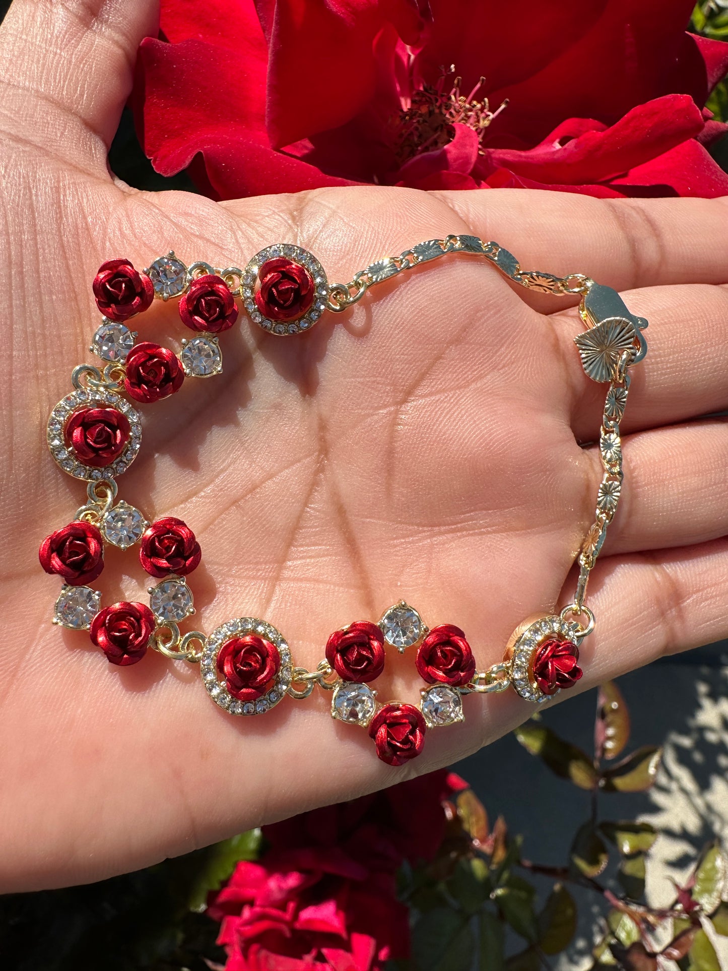 Red Roses Bracelet Gold Plated