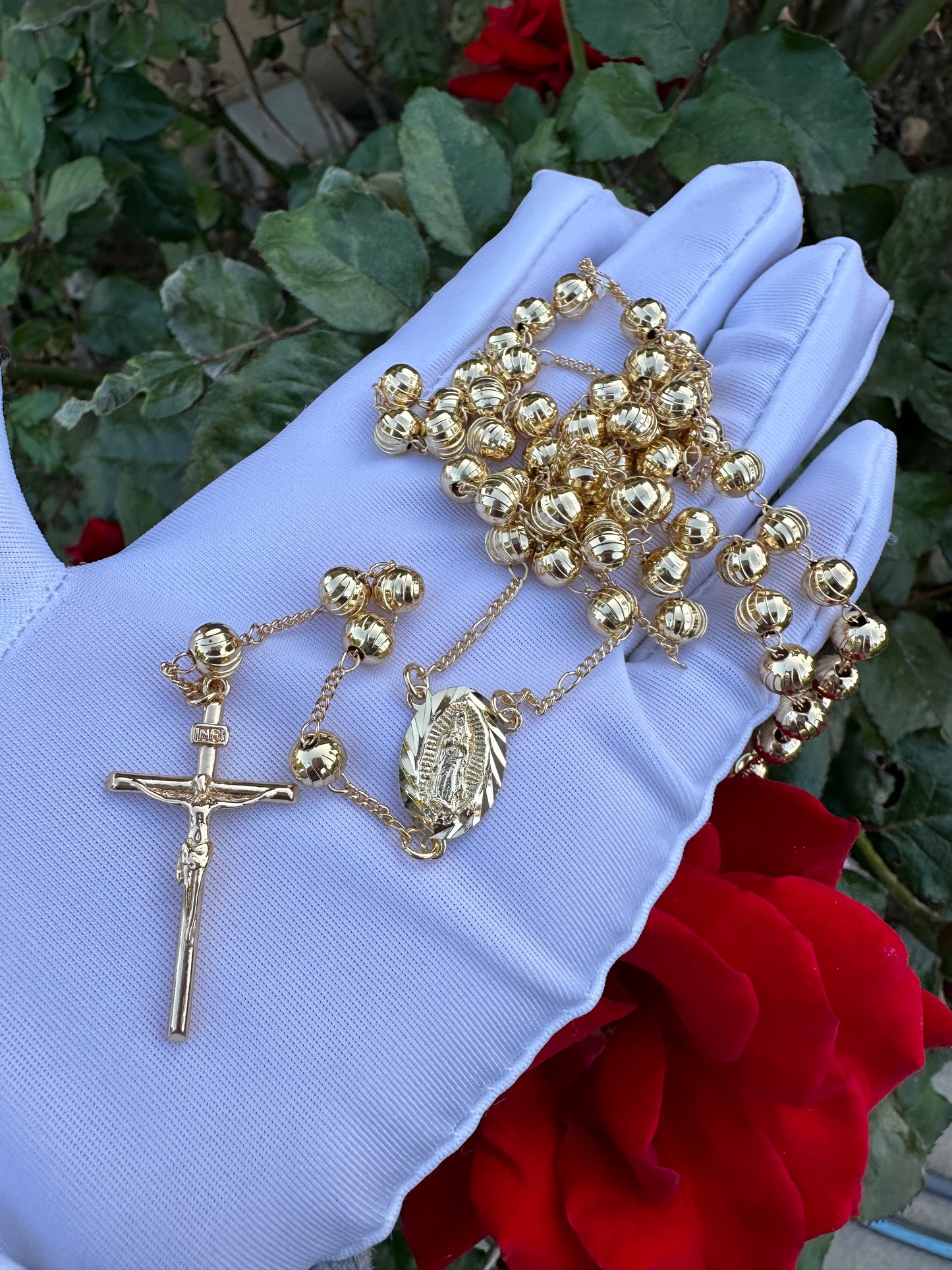 Rosary Gold Plated with Cross and Virgin Mary