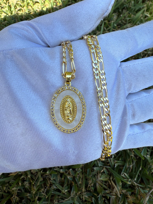 White Virgin Mary Necklace -Virgen De Guadalupe