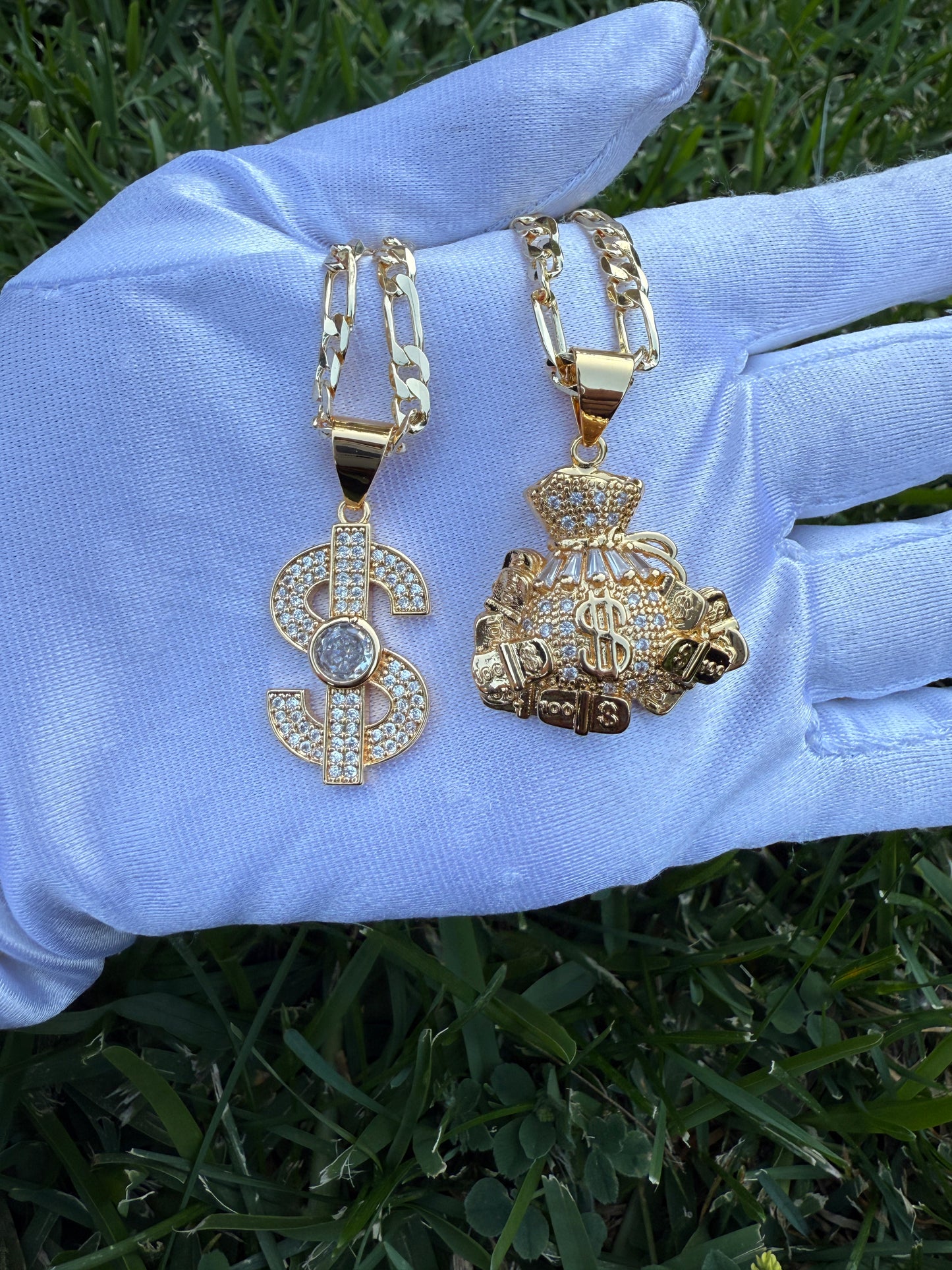 Bling Sign Necklace with Chain - Gold Plated Includes Decorative Elements and Clasp