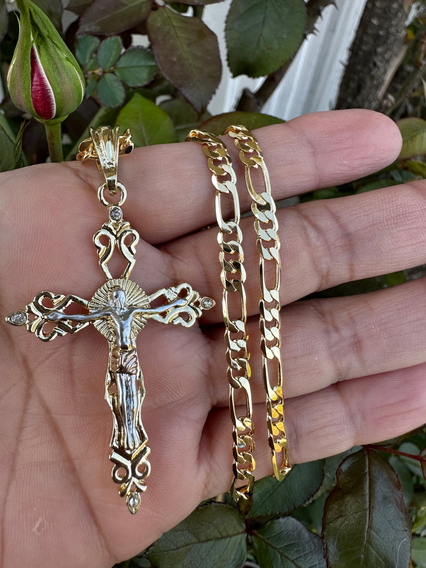 “Thorns” Cross Necklace Gold Plated tricolor